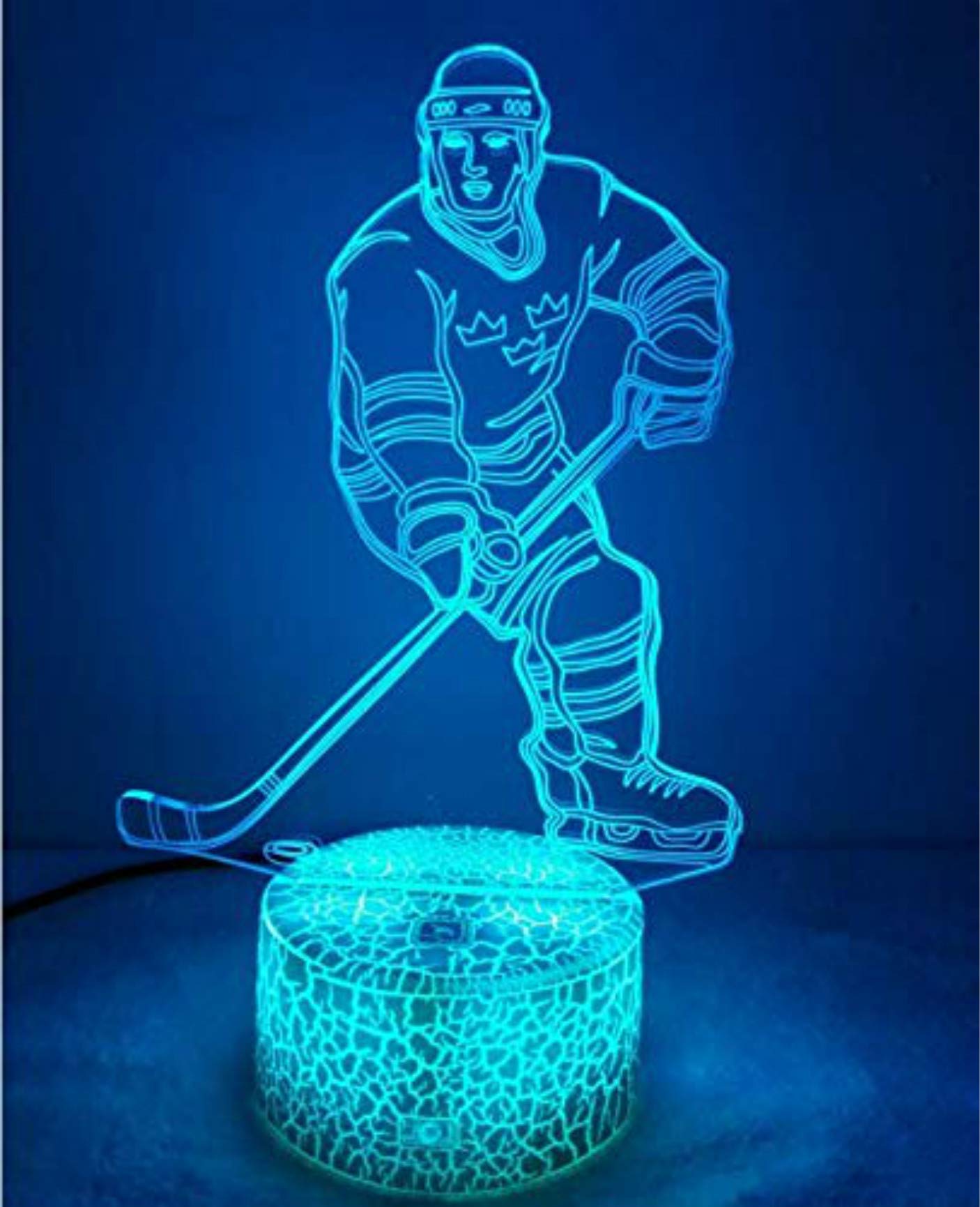 3D Ice Hockey Player Night Light - 7 Color Changing LED Table Lamp for Desk, Kids Room & Home Decor | Perfect Gift for Christmas, Birthday & Sports Fans | Optical Illusion Lamp for Bedroom, Nursery & Game Room