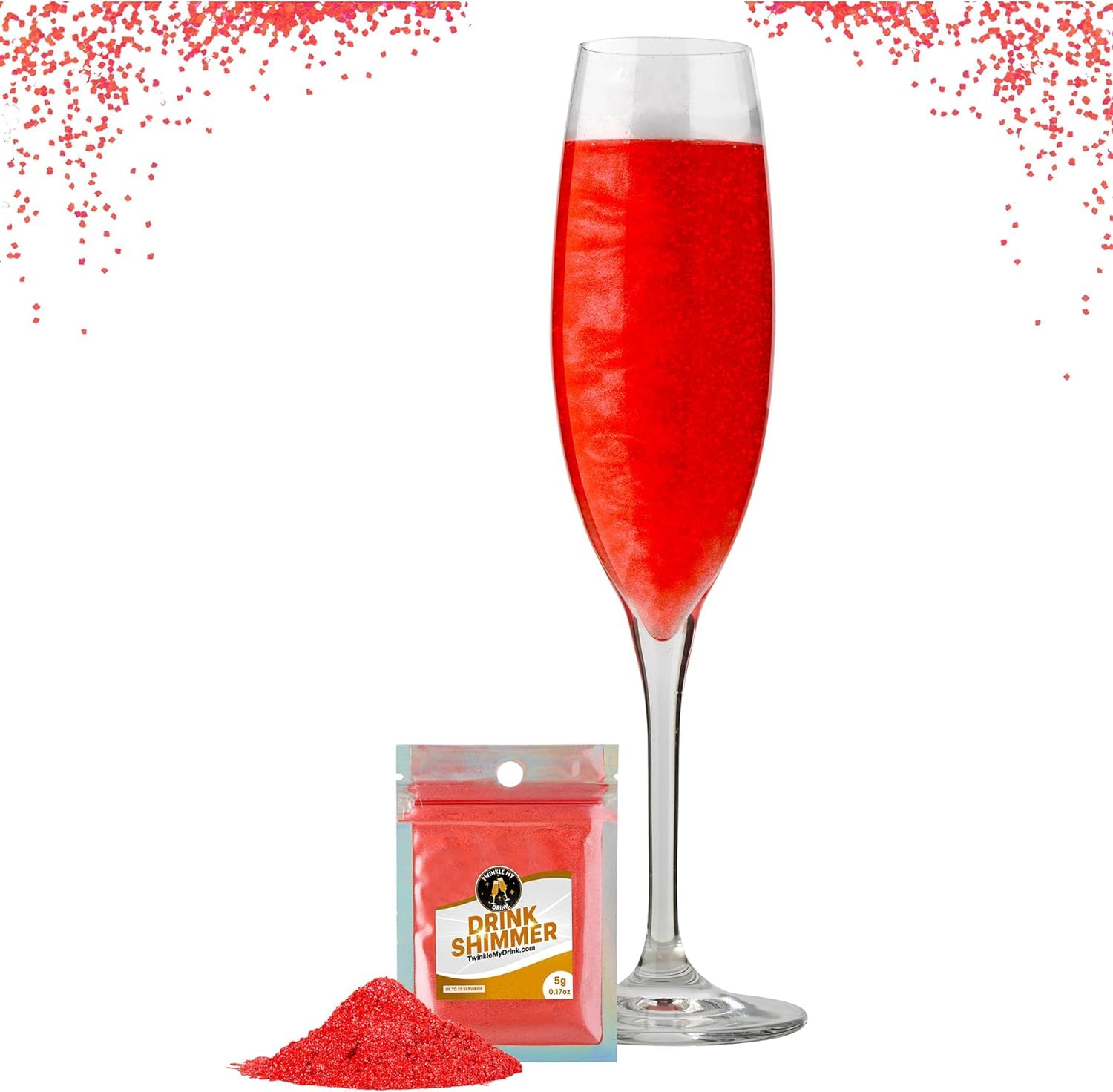 Twinkle My Drink® Red Edible Glitter for Drinks & Cocktails - Valentine's Day Party Decorations - 5g (25 Servings) - Perfect for Cocktail Garnish, Cupcake Topping, and Festive Beverage Decoration
