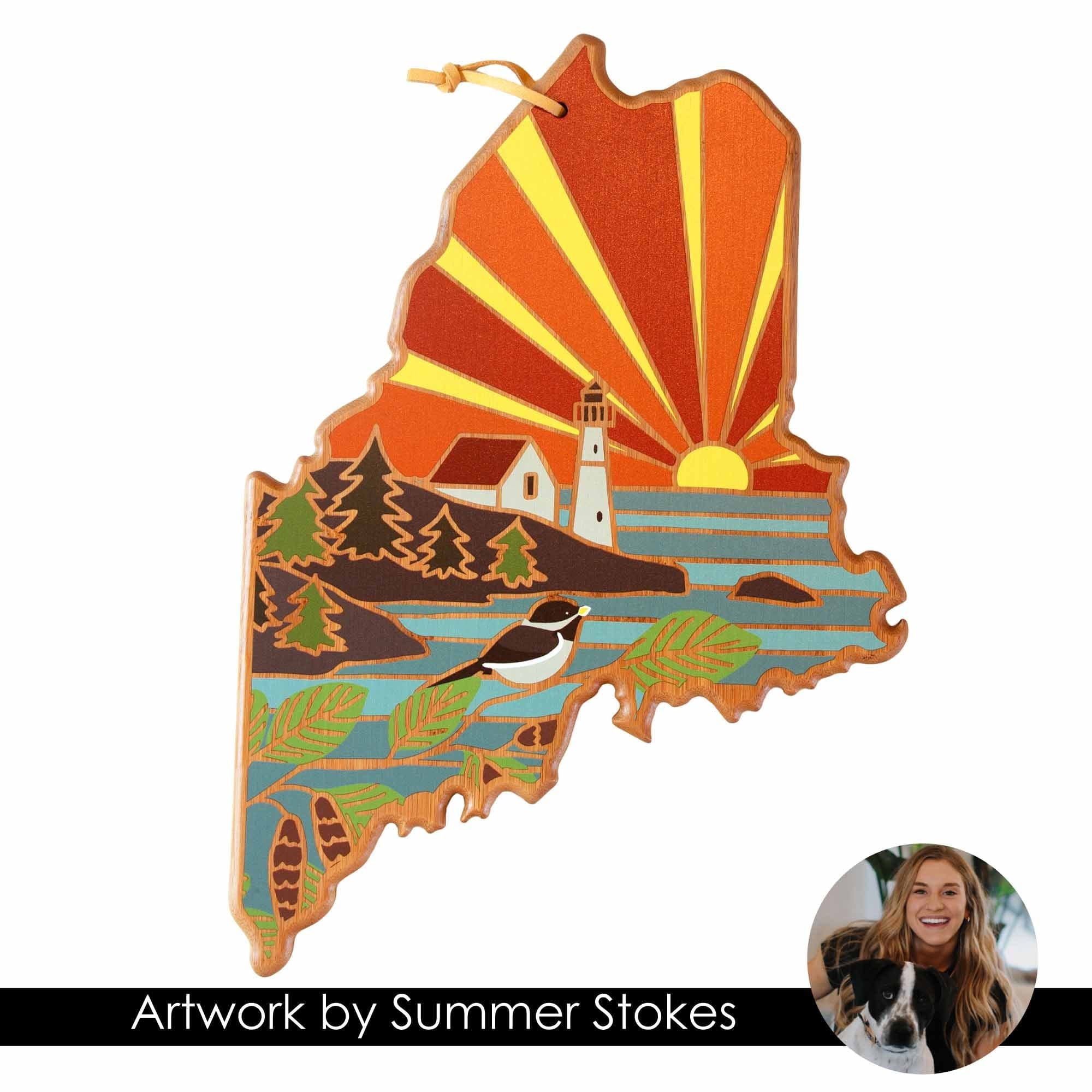 Handcrafted Maine Wood Cutting Board with Summer Stokes Artwork - Perfect for Kitchen Prep, Charcuterie Boards & Gift Giving