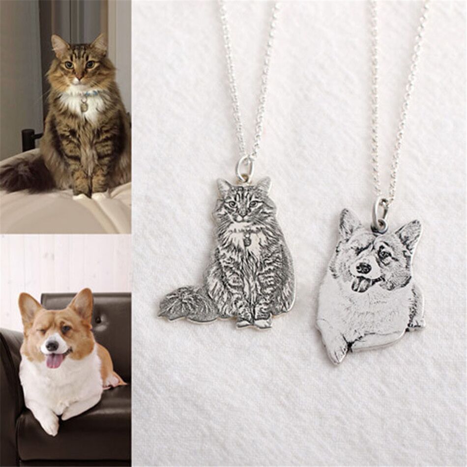 Custom Pet Cat Memorial Necklace - Personalized Engraved Cat Portrait Pendant - Perfect for Pet Loss Remembrance & Sympathy Gifts for Cat Lovers