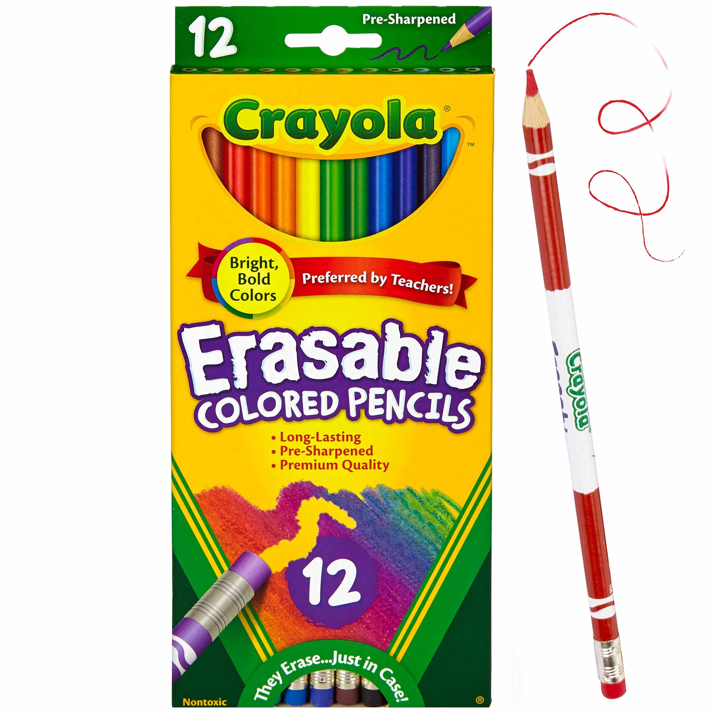 Crayola Erasable Colored Pencils Set of 12 - Non-Toxic, Pre-Sharpened Art Supplies for Kids Ages 4+ (Colors May Vary) - Perfect for School Projects, Coloring Books & Creative Drawing