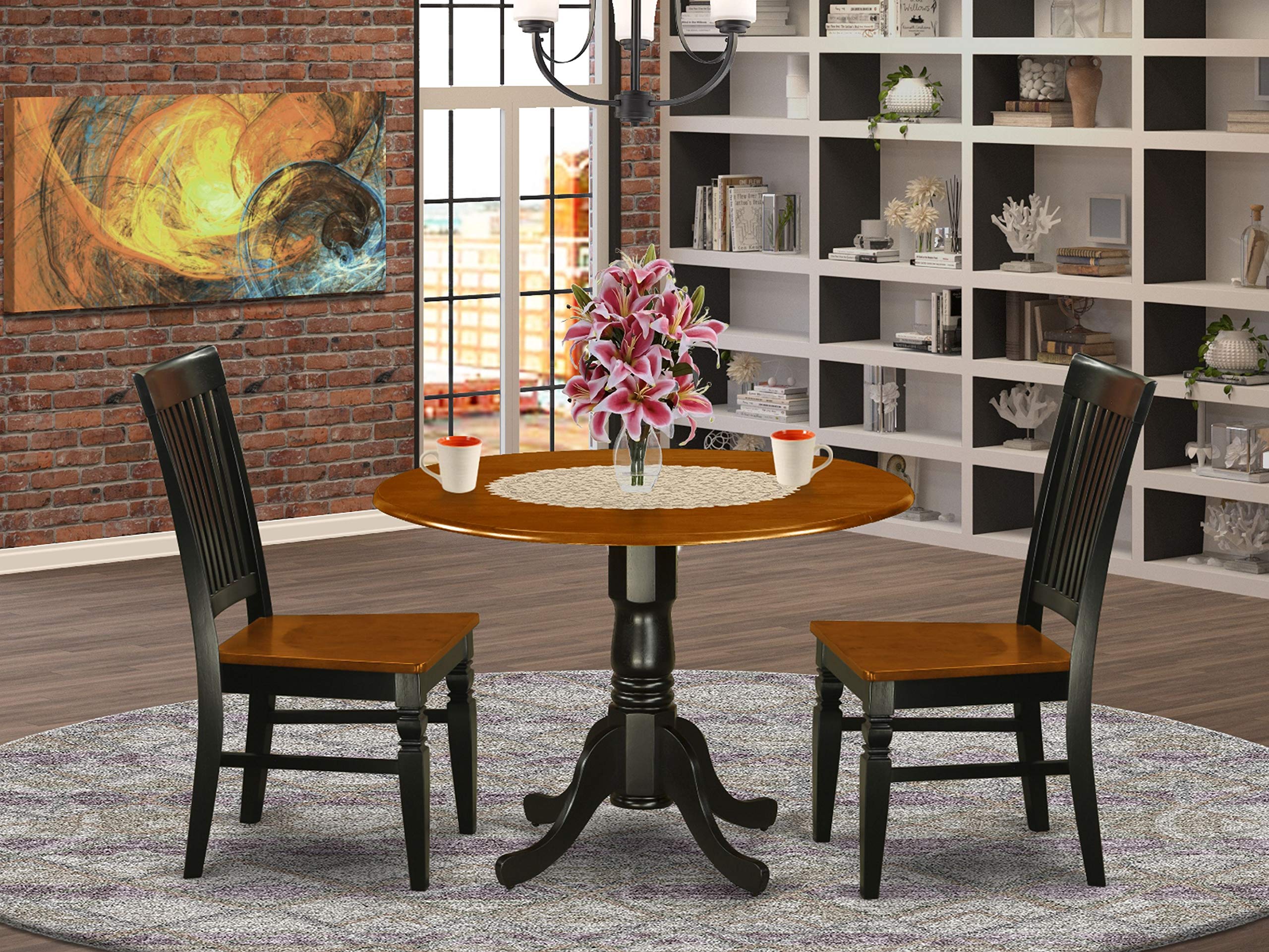 3-Piece Kitchen Table Set with Black & Cherry Wood Dining Table and 2 Matching Chairs - Perfect for Small Spaces, Breakfast Nooks & Cozy Dining Areas