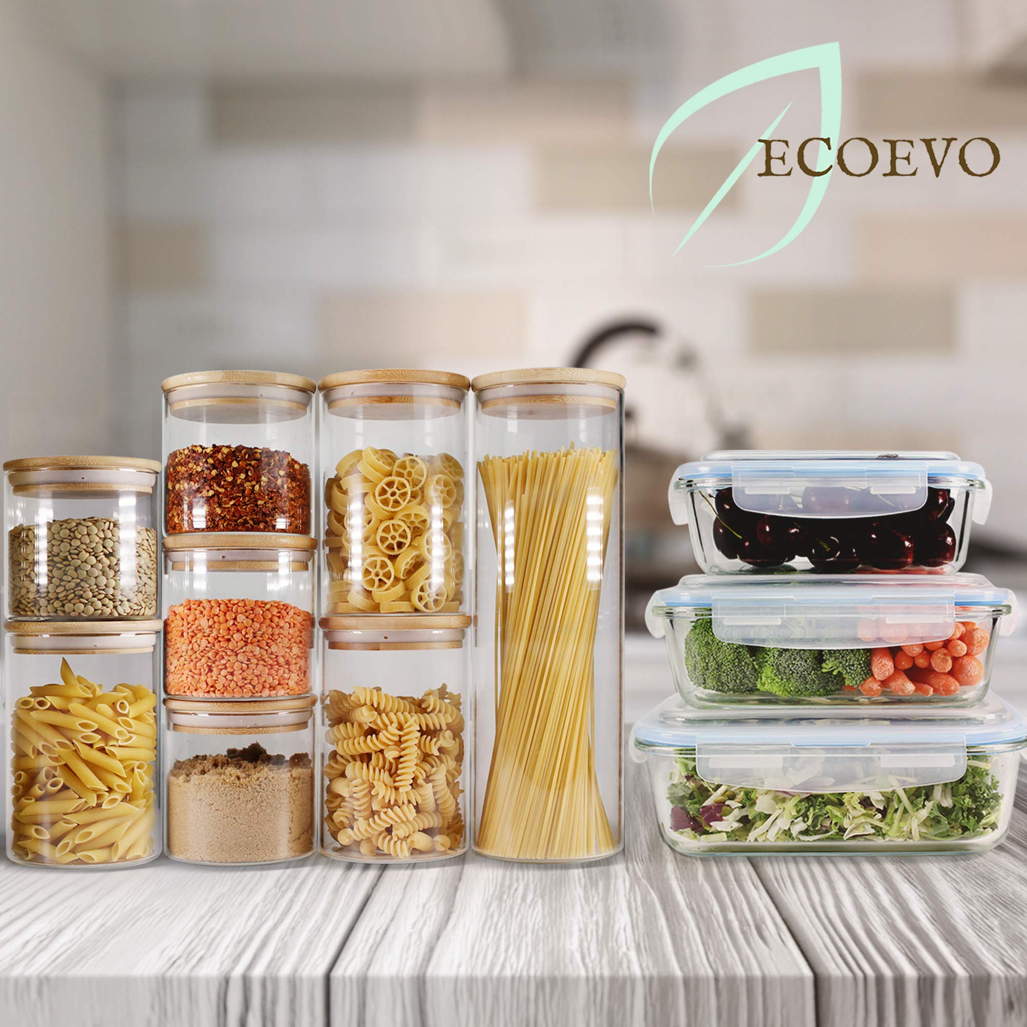 16oz Glass Jars with Bamboo Lids (9-Pack) - Airtight Food Storage Containers for Pantry Organization, Spice Jars, Dry Goods & Kitchen Decor - Perfect for Coffee, Tea, Flour & Sugar Storage