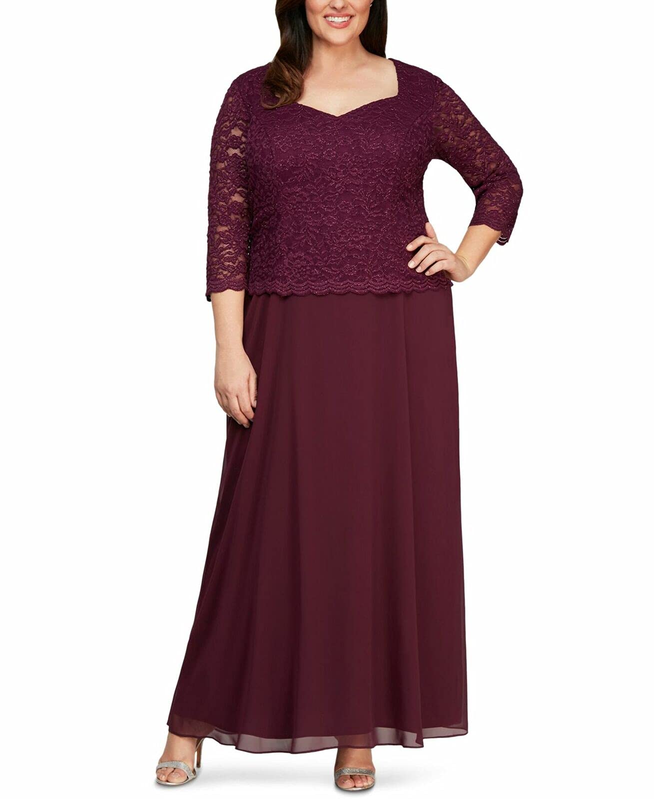 Alex Evenings Women's Plus Size Long Tea-Length Lace Mock Dress - Elegant Formal Attire for Weddings, Parties & Special Occasions