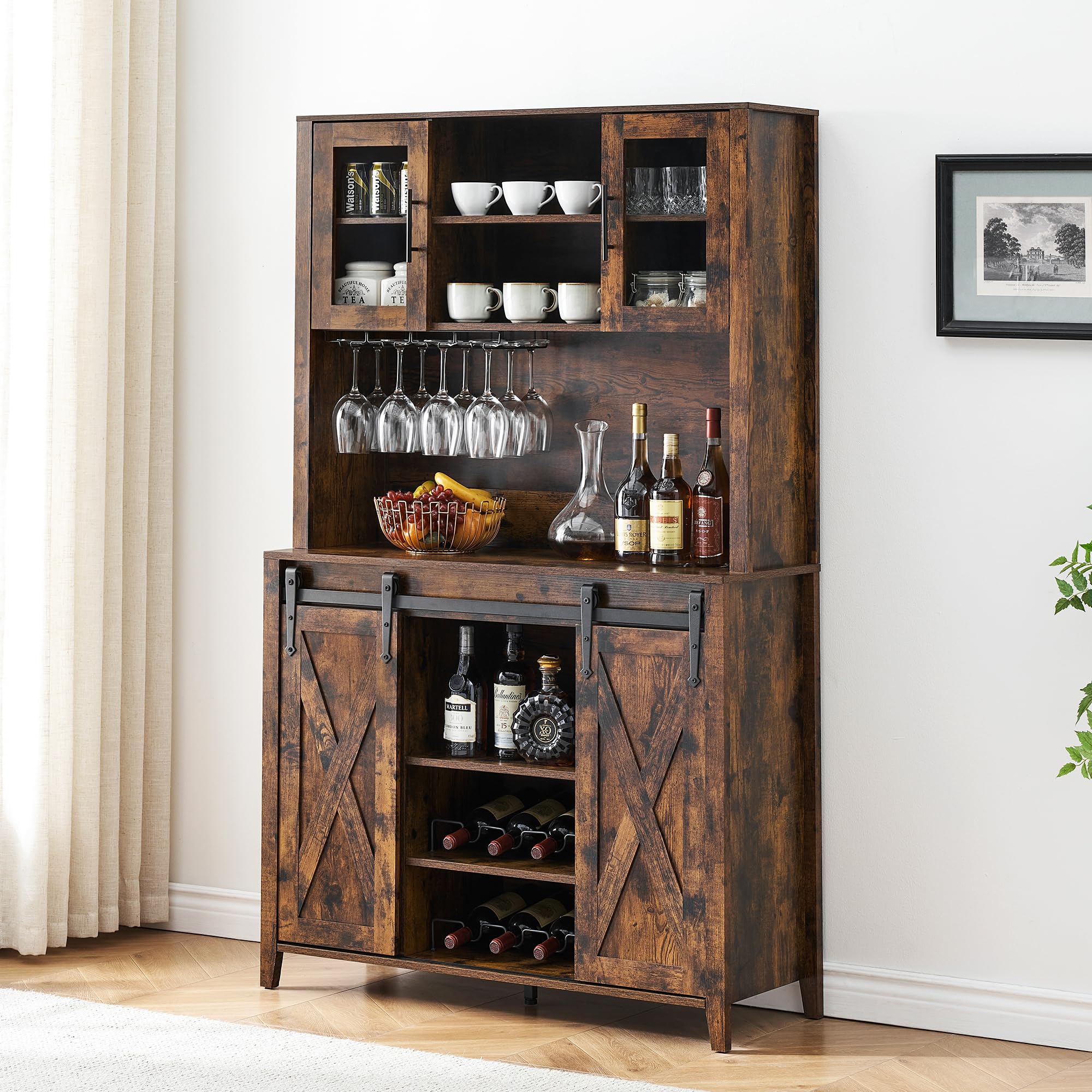 Farmhouse Coffee Bar Cabinet with Sliding Barn Door - 70