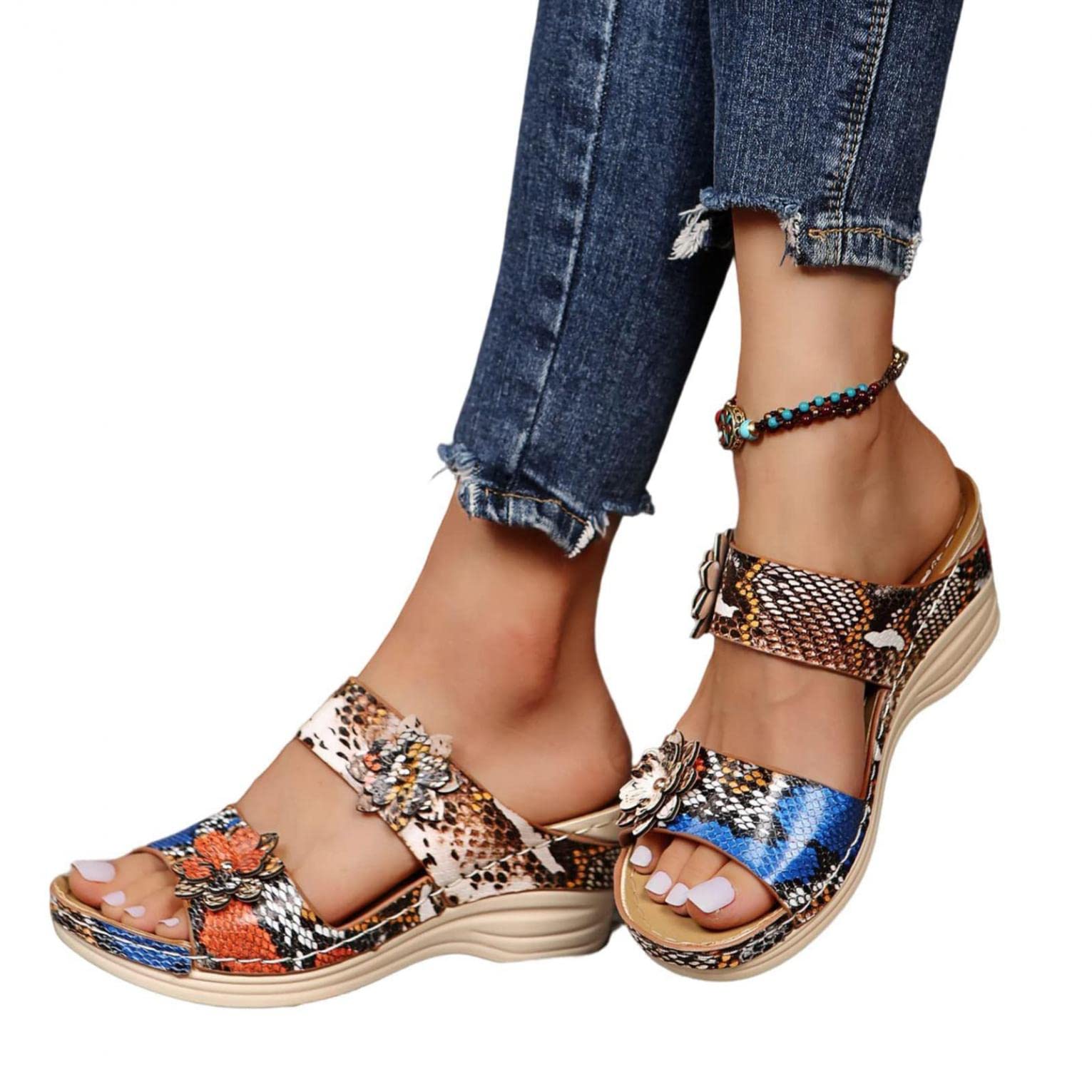 Women's Platform Sandals with Leopard Print - 2022 Fashion Wedge Heel Soft Sole Leather Sandals for Summer | Casual Outfit, Beach Wear & Vacation Shoes