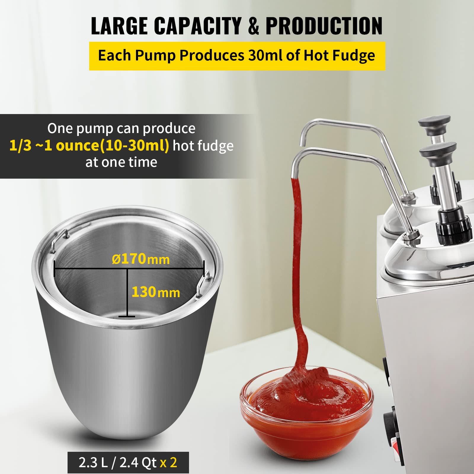 VBENLEM 5.28 Qt Commercial Cheese Dispenser with Pump - 1300W Hot Cheese Warmer & Fudge Warmer with Temperature Control - Perfect for Restaurants, Cafes, and Catering Services - Ideal for Melting Cheese, Chocolate, Caramel, and Fondue