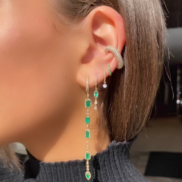Emerald & Diamond Bezel Set Huggie Hoop Earrings for Women - Elegant Everyday Jewelry for Parties, Weddings & Special Occasions