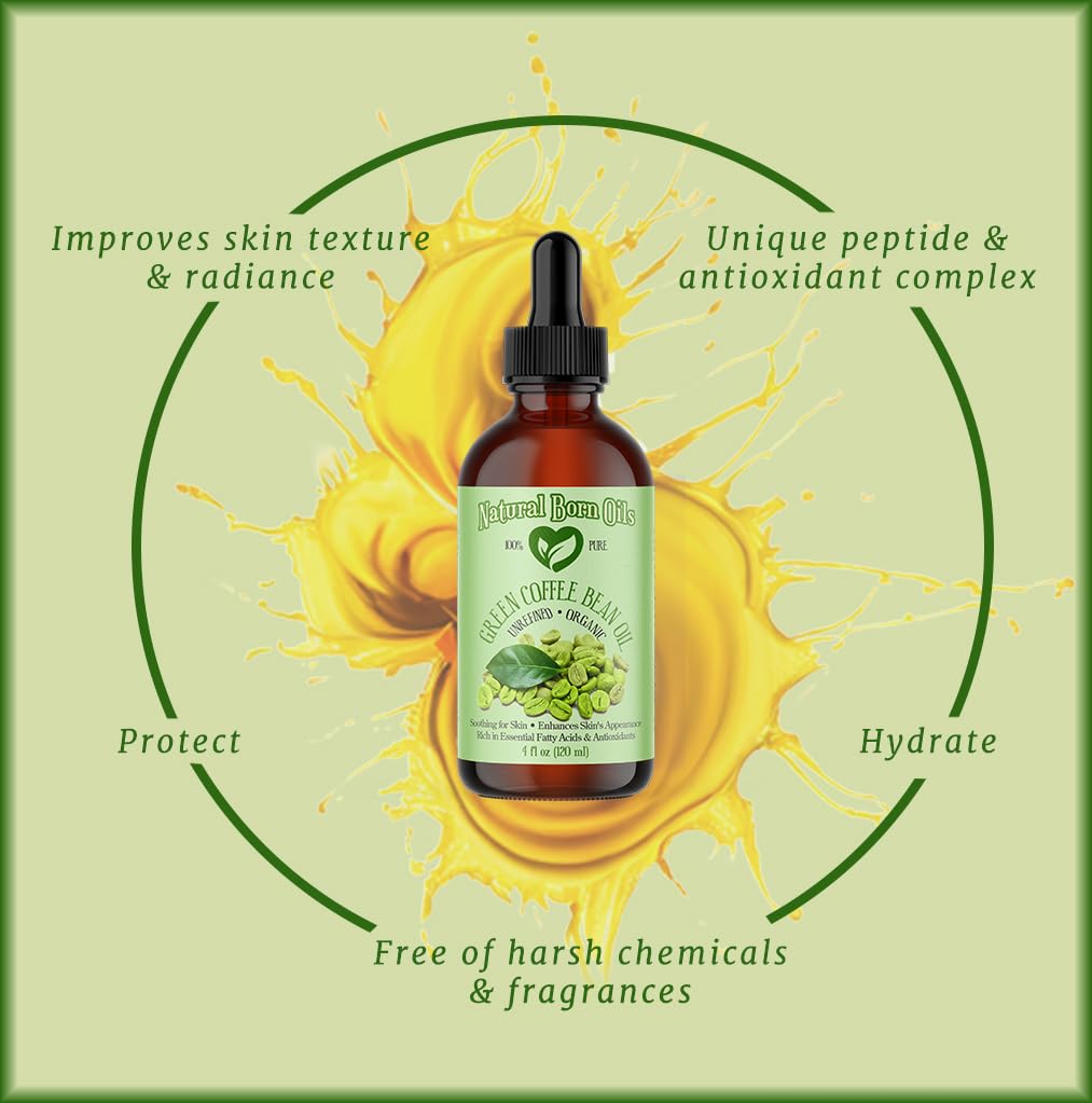 Organic Cold-Pressed Green Coffee Bean Oil - 1 Gallon | Natural Born Oils | Rich in Vitamin E & Essential Fatty Acids | Deep Moisturizer for Skin & Hair | Perfect for DIY Beauty, Massage & Aromatherapy