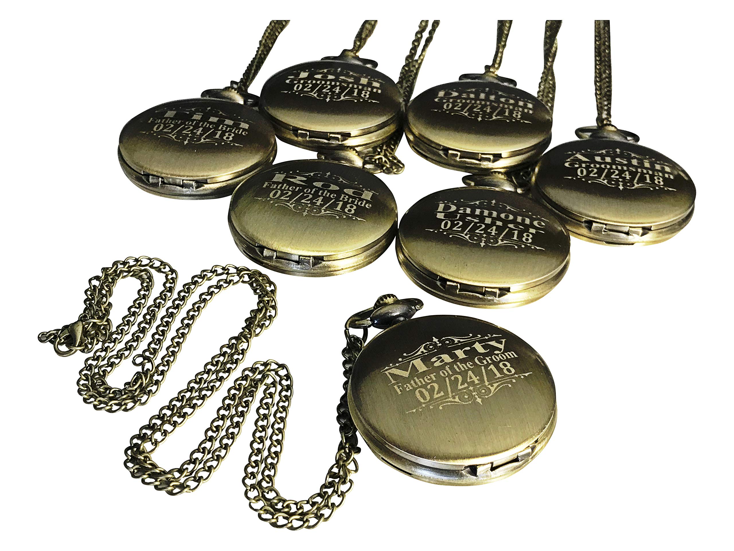 Personalized Pocket Watches for Men - Set of 7 Engraved Groomsmen Gifts with Chain & Gift Box (4 Colors) - Perfect for Weddings, Anniversaries & Special Occasions