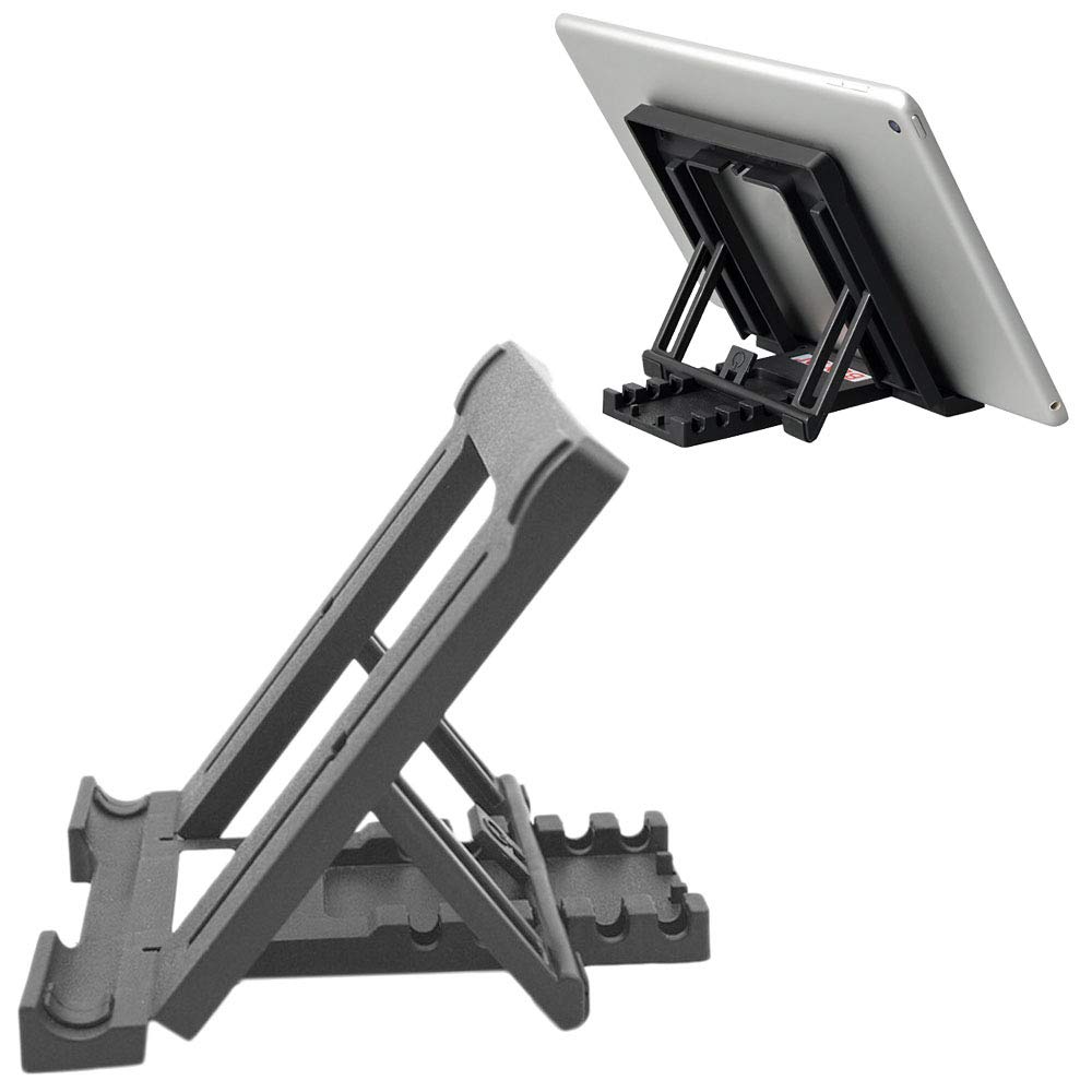Adjustable Desktop Tablet Stand & Phone Holder - Foldable, Portable Support for iPad, Kindle, Smartphones - Perfect for Work, Study, and Video Calls (Black)