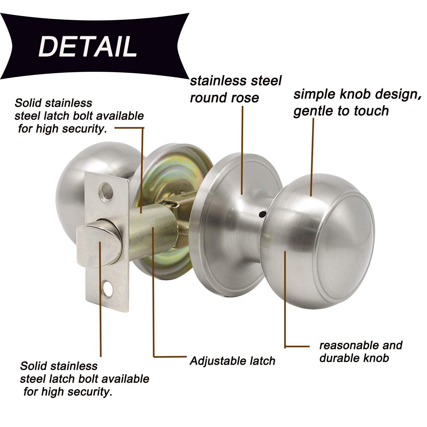Probrico 8-Pack Keyless Door Knobs - Satin Nickel for Hall & Closet Doors