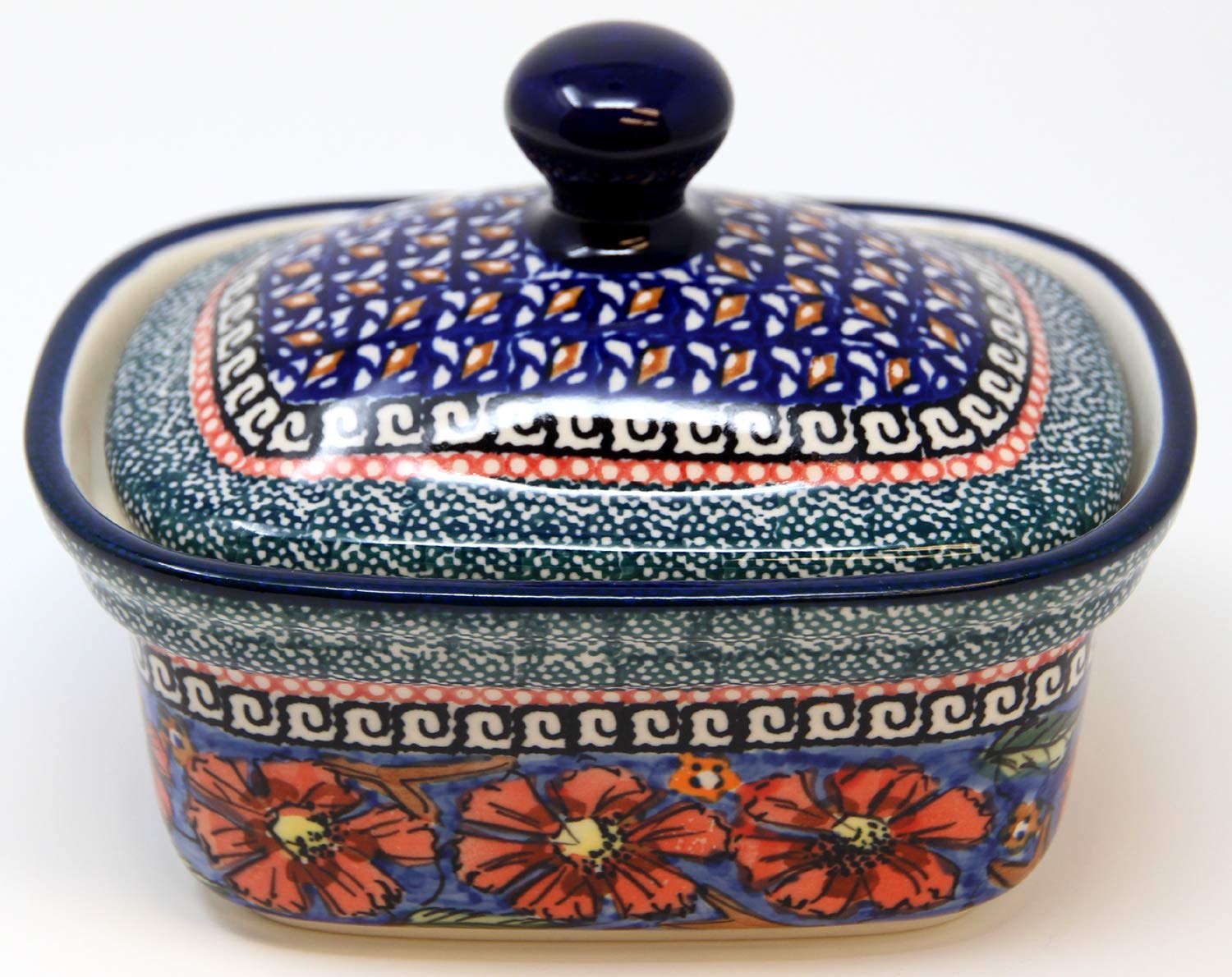 Handmade Polish Pottery Butter Dish from Boleslawiec - 1188-150 Art Unikat Signature Design - Perfect for Kitchen Storage & Elegant Table Setting