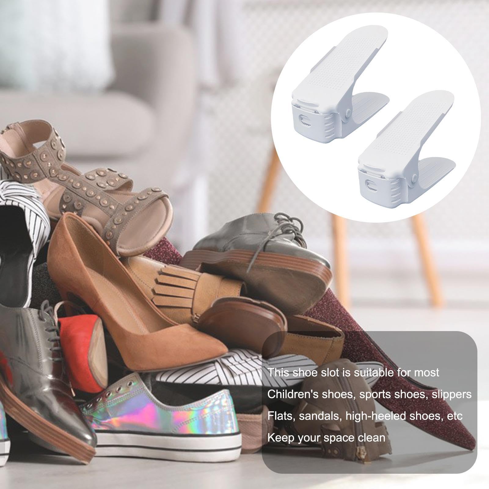 Adjustable Shoe Stacker Organizer - 4-Tier Space Saving Shoe Rack for Closet Storage, Double Deck Shoe Holder for Sneakers, Heels & Boots - Perfect for Small Spaces & Shoe Organization at Home