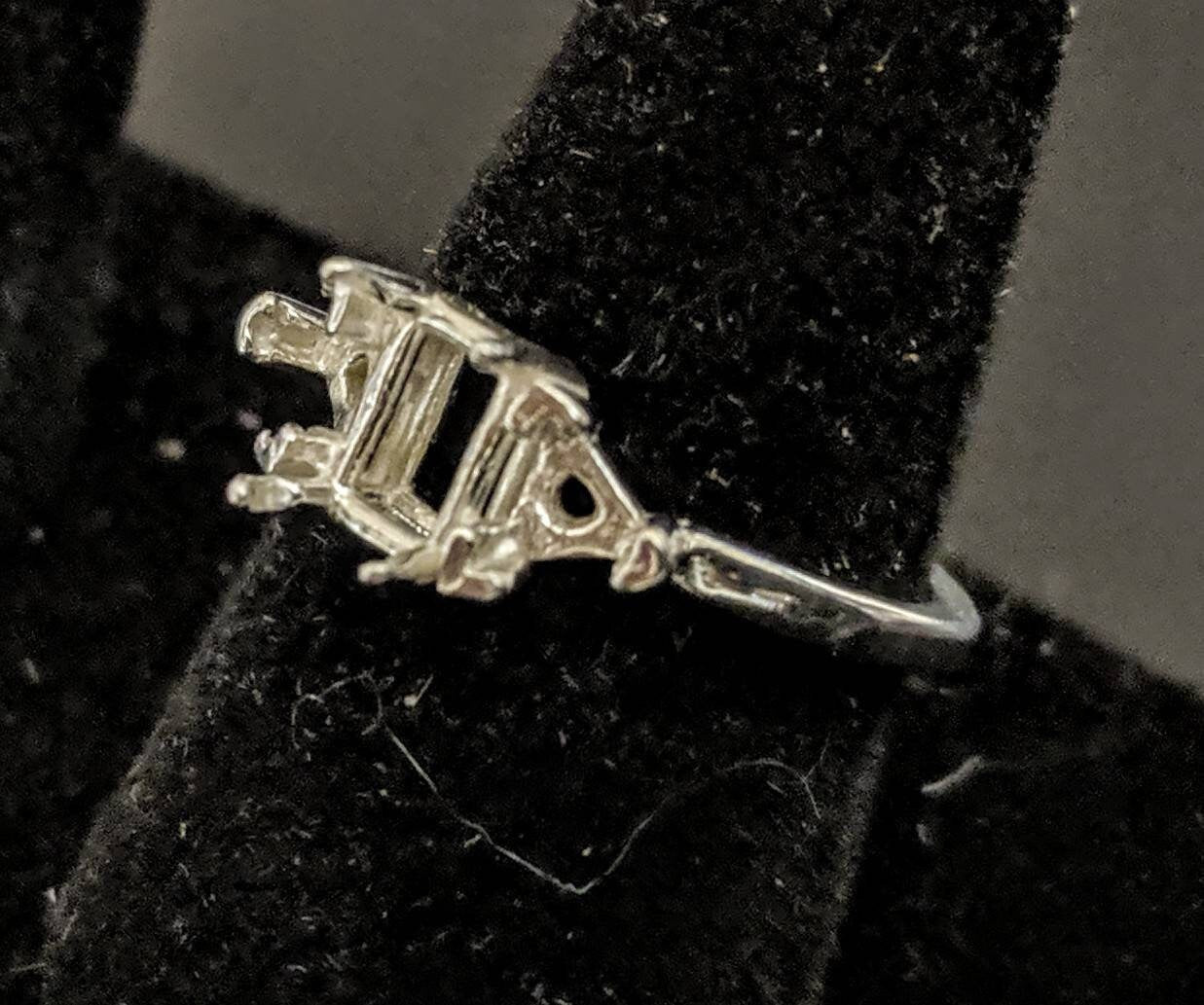 7x5 Emerald Cut Sterling Silver or 14kt Gold Ring with Trillion Accents - Size 7 Pre-Notched Blank Setting (163460/143460) - Perfect for Engagement, Wedding, Anniversary & Special Occasions