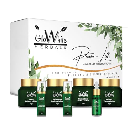 GloWhite Herbals PowerLift Skin Lifting & Tightening Anti-Aging Facial Treatment Kit 350g - With Collagen Boosters, Retinol, Hyaluronic Acid & Niacinamide - Reduce Wrinkles & Brighten Skin for Youthful Glow | Perfect for Daily Skincare Routine & Anti-Aging Regimen
