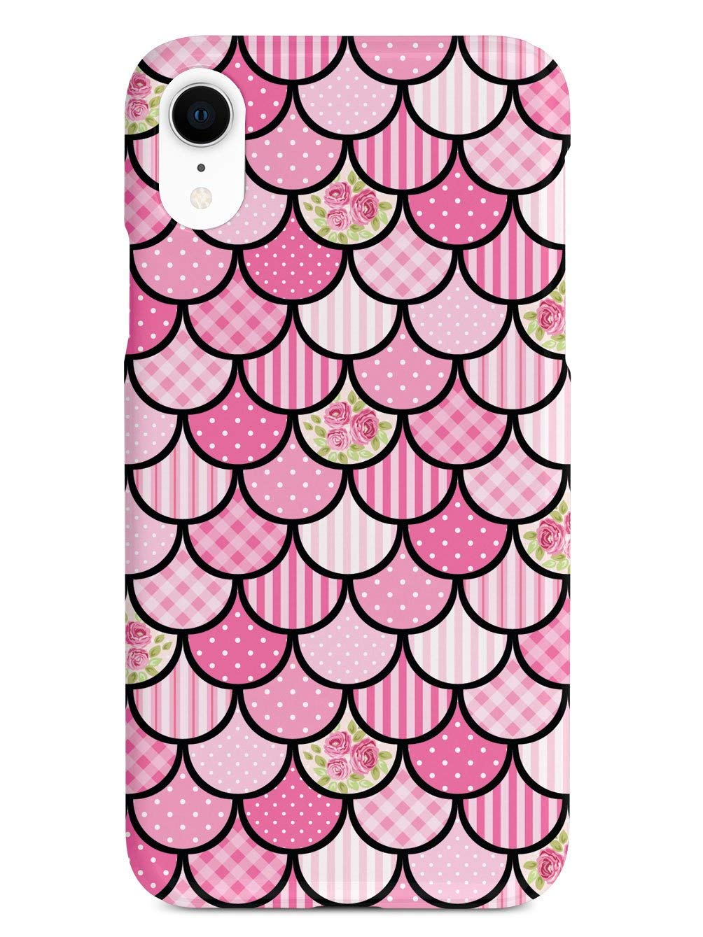 **Inspired Cases - iPhone XR Case Compatible - 3D Textured Protective Phone Cover for Apple iPhone XR - Mermaid Scales Design - Pink & Black Patchwork - Perfect for Everyday Use & Fashion Protection**