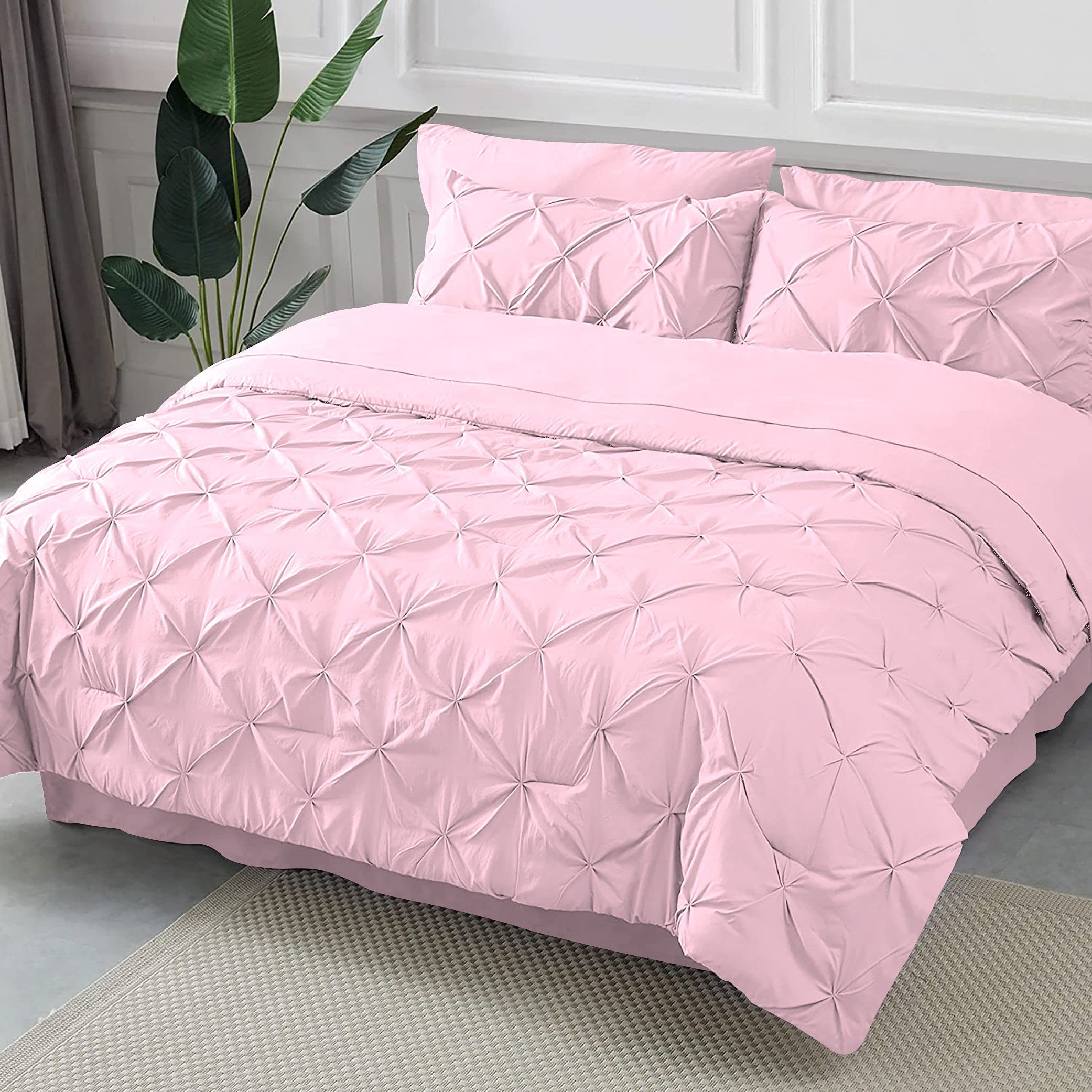 Pinch Pleated Comforter Set 8-Piece Twin Size - Pintuck Bed in a Bag with 24
