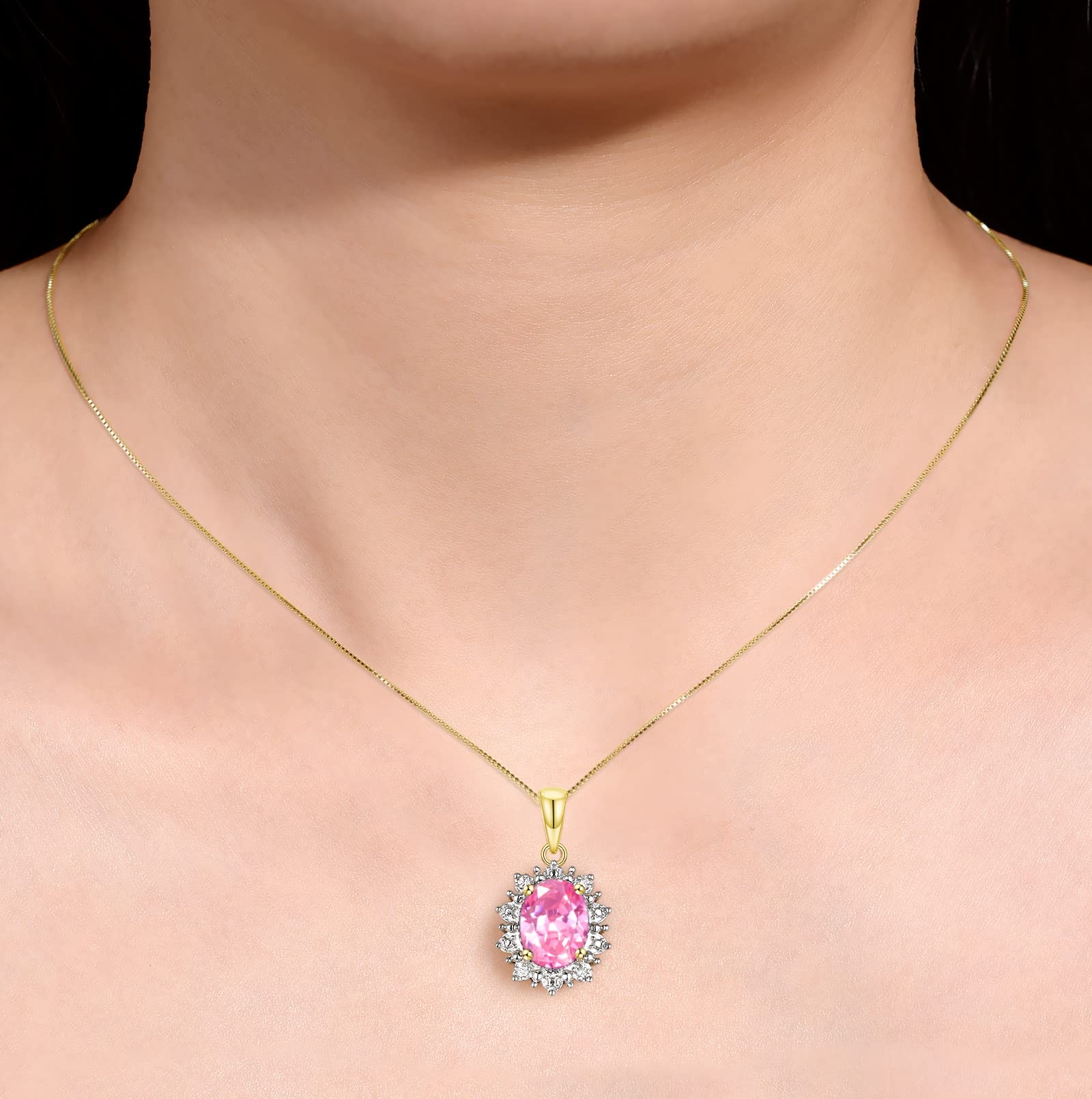Rylos Women's Yellow Gold Plated Silver Princess Diana Ring & Pendant Set with Gemstone & Diamonds - 9X7MM Birthstone Jewelry, Matching Friendship Gift for Her, Sizes 5-10 - Perfect for Birthdays, Anniversaries & Special Occasions