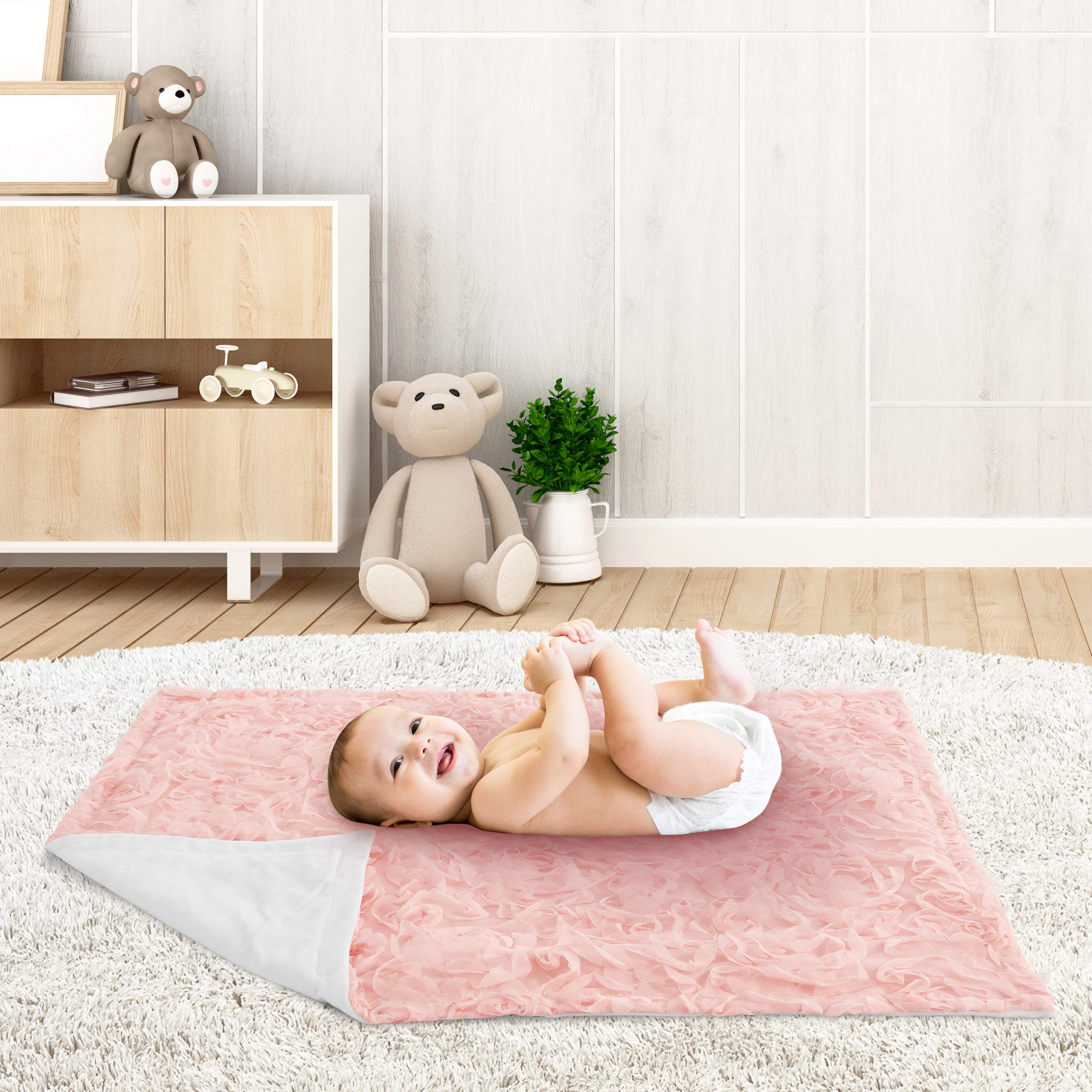 Sweet Jojo Designs Pink Floral Rose Baby Blanket - Soft Minky Swaddle for Newborns & Toddlers, Nursery Car Seat & Stroller Cover, Light Blush Boho Chic Security Blanket - Perfect for Baby Showers, Photo Shoots & Cozy Naptime