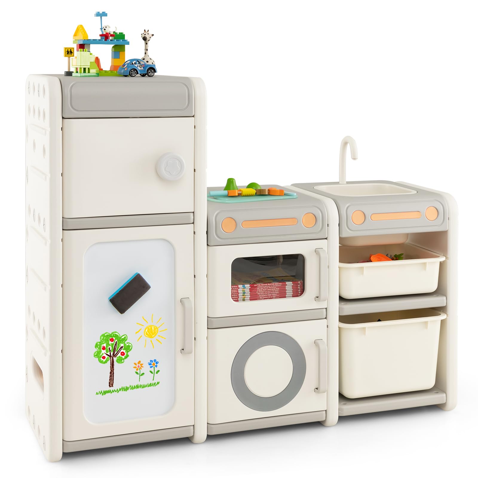 Costzon Kids Toy Storage Organizer with Removable Drawers & Magnetic Whiteboard - Montessori Toy Shelf for Toddlers, Book Storage Cabinet for Playroom, Bedroom, Nursery - Perfect for Organizing Toys, Books & Art Supplies