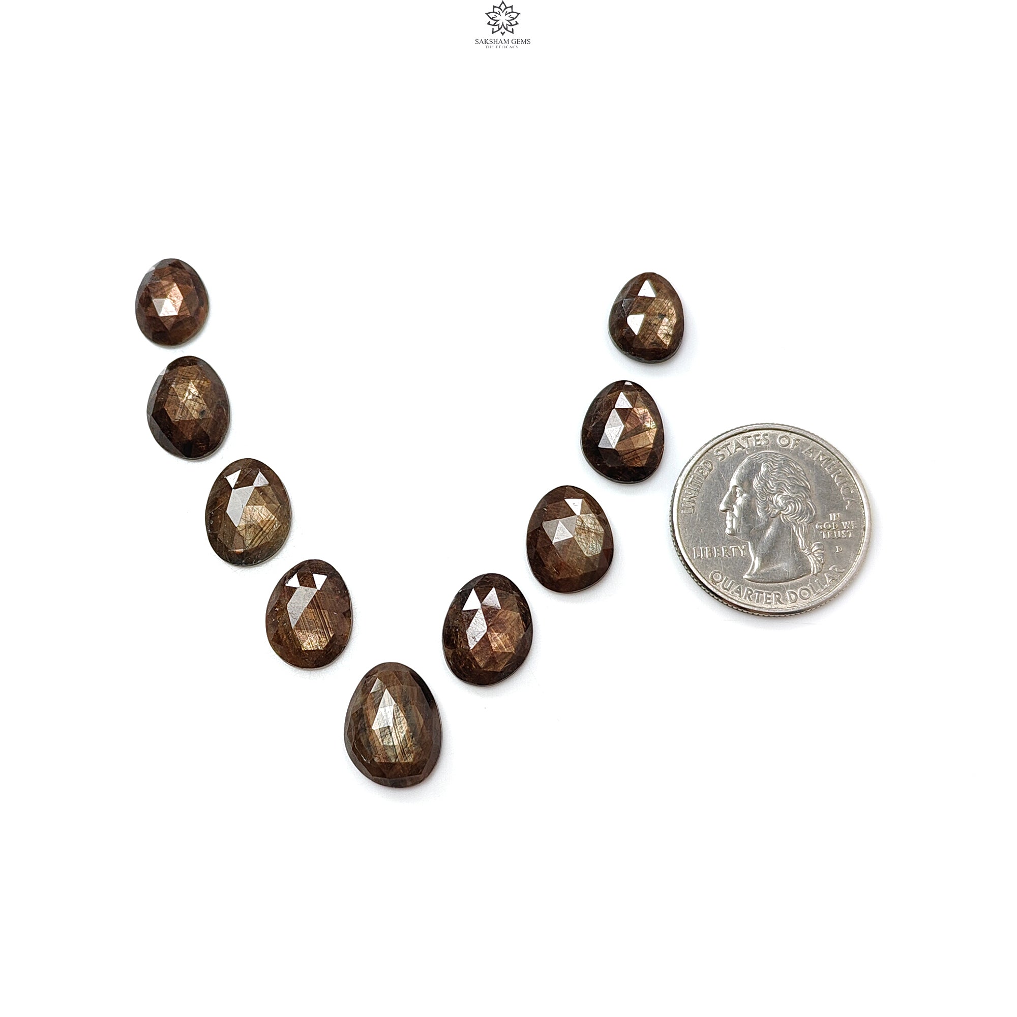 Natural Untreated Golden Brown & Silver Gray Sapphire Gemstone Rose Cut Slices - Faceted Egg Shape 9pcs Lot for Jewelry Making (Perfect for Rings, Necklaces, Earrings & DIY Craft Projects)