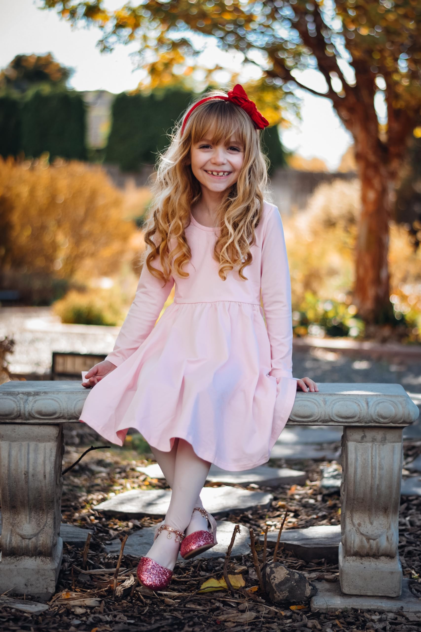 Stelle Long Sleeve Girls Cotton A-Line Dress - White Toddler Skater Twirl Dress for School, Casual & Easter | Perfect for Playdates, Parties & Special Occasions