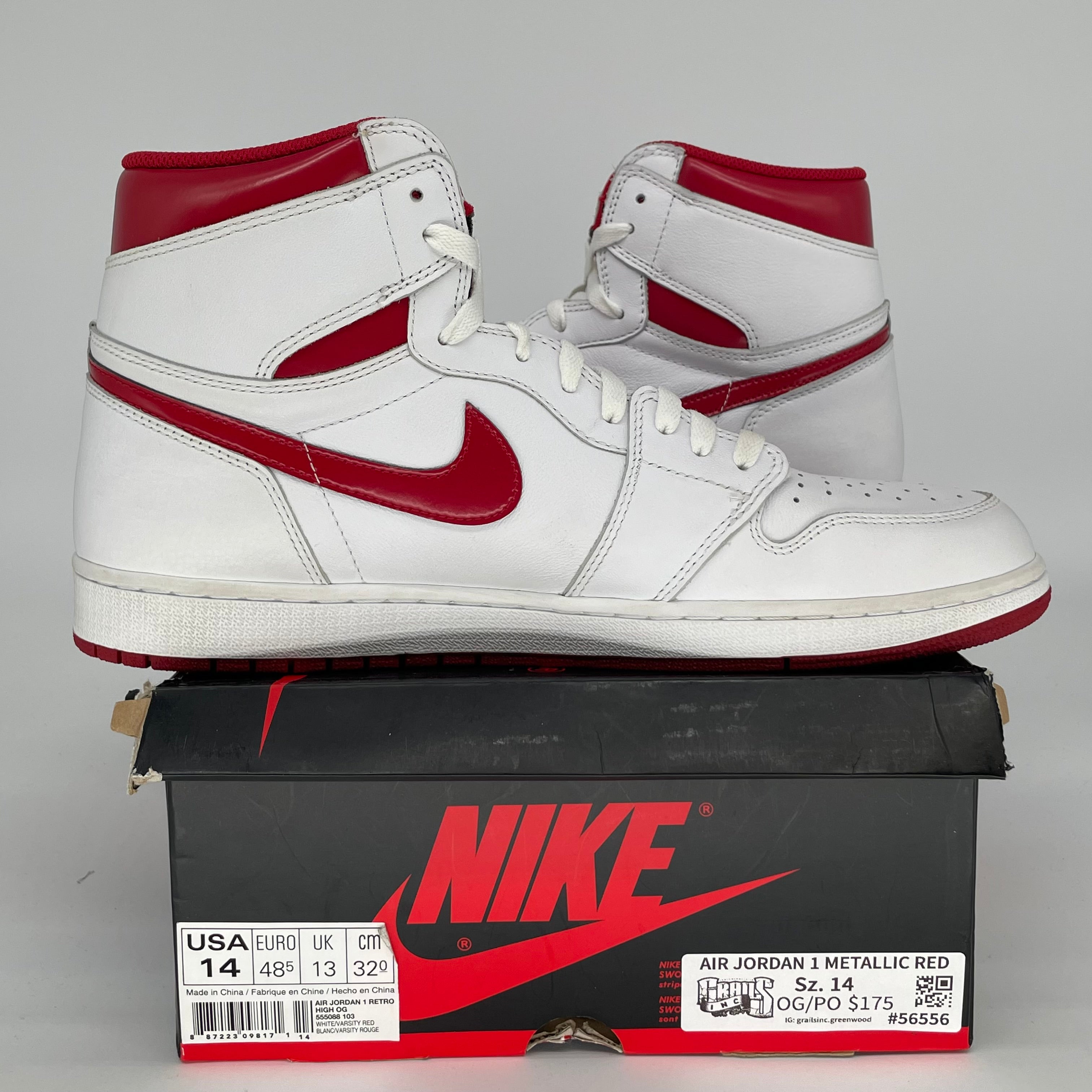 AIR JORDAN 1 Retro High OG 'Metallic Red' Men's Basketball Shoes Size 14 (555088-103) - Perfect for Sneaker Collectors & Streetwear Fashion