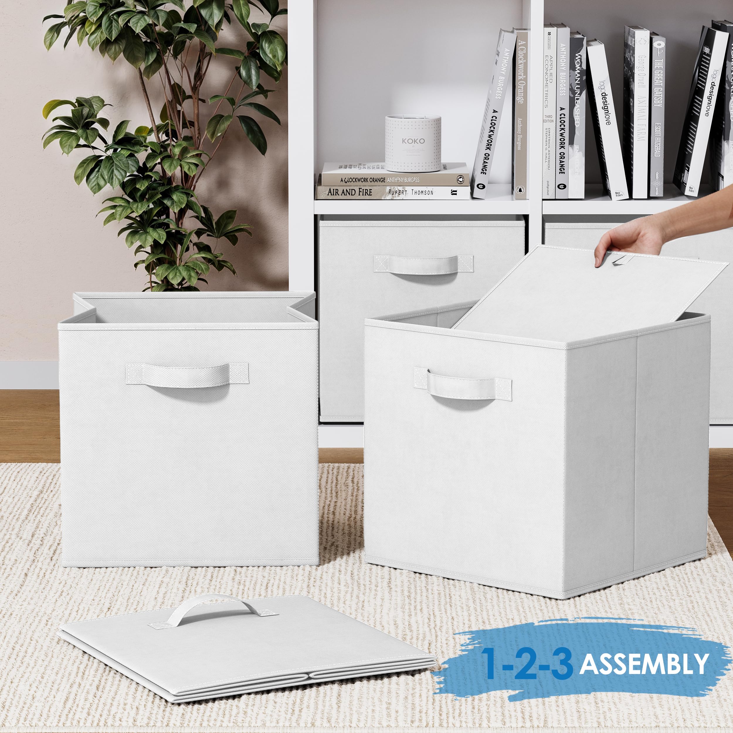 Heavy Duty Fabric Storage Cubes 8-Pack - 13 Inch White Cube Organizer Bins for Closet, Shelves & Cubbies - Perfect for Clothes, Toys & Home Organization