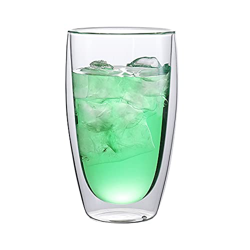 Premium Double Wall Insulated Glass Coffee Mugs - 15oz (450ml) Thermal Drinking Glasses for Hot & Cold Beverages - Ideal for Coffee, Tea, Latte, Cappuccino, Milk - Perfect for Home, Office, Cafe & Gifts