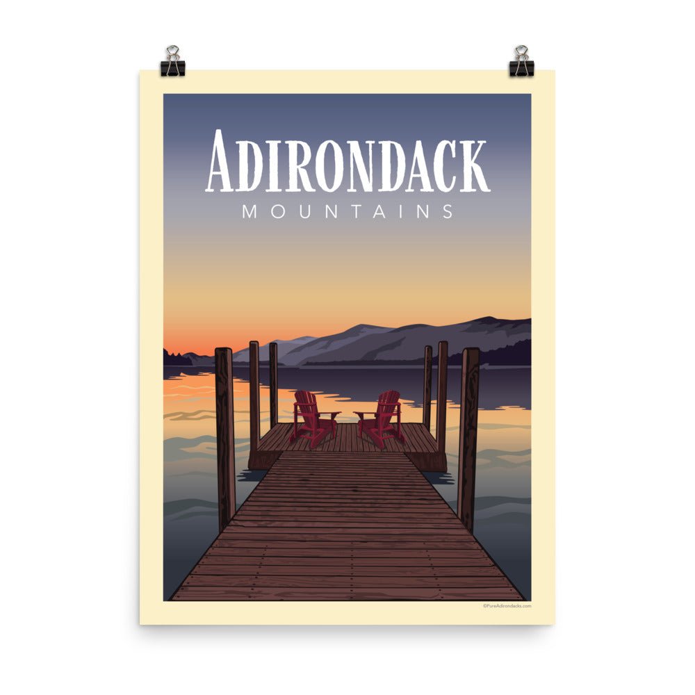 Adirondack Mountains Dock Views Poster - Stunning Landscape Wall Art for Home, Office & Cabin Decor