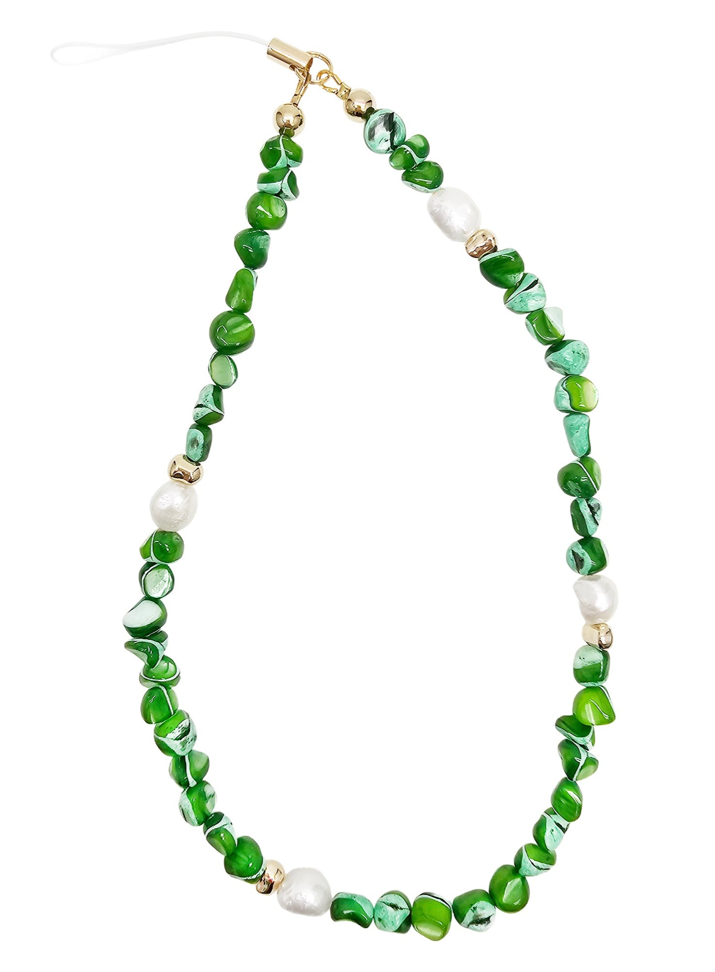 Elegant Green Shell & Freshwater Pearl Phone Strap PC011 - Perfect for Smartphones, Keys & Gift Giving
