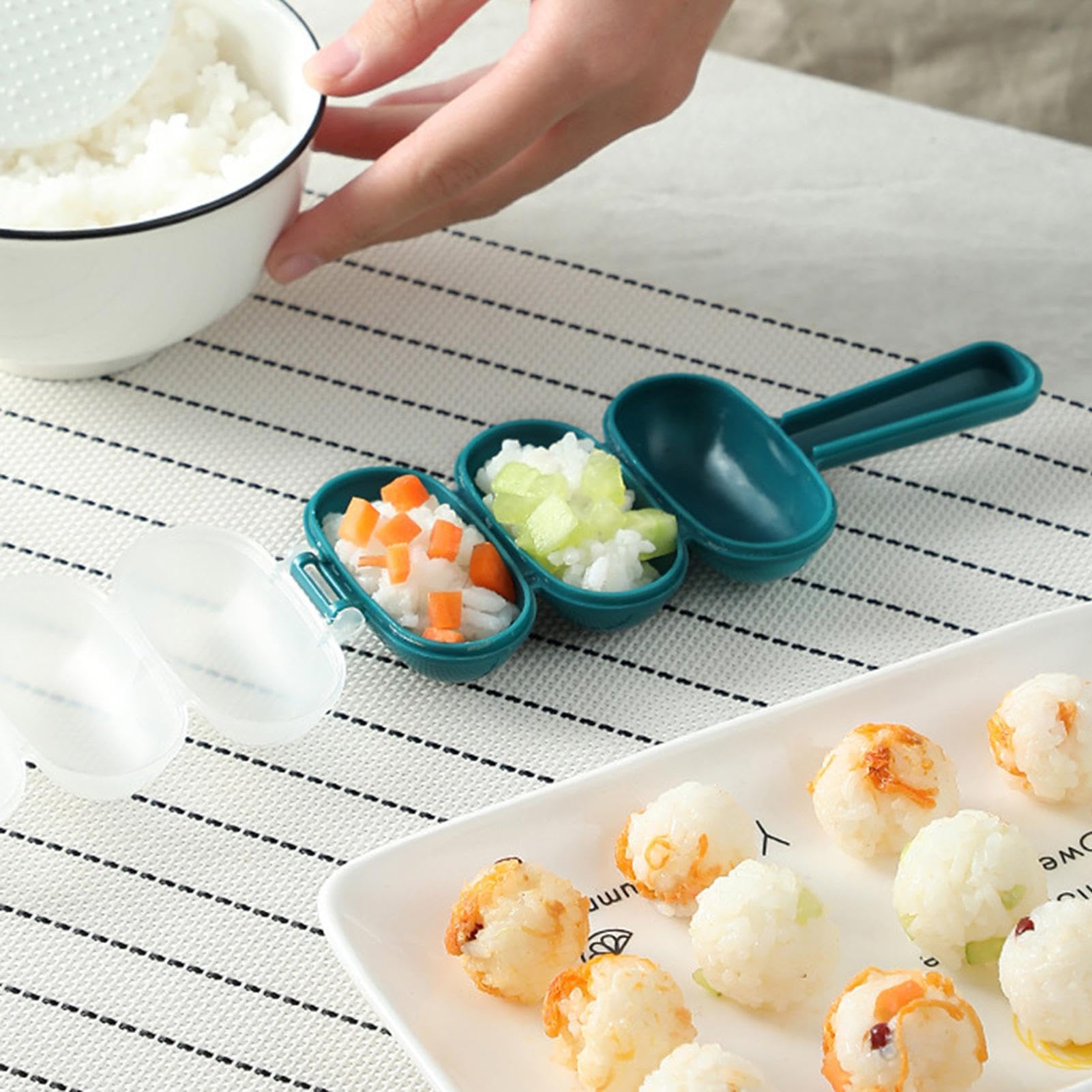 Non-Stick Sushi Rice Ball Maker - 3 Grid Onigiri Mold for Kids (6.89x2.76x1.18 Inches) | Perfect for Bento Boxes, Lunch Prep & Japanese Cooking at Home