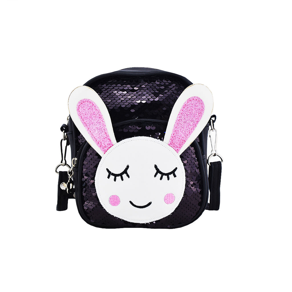 Glitter Bunny Backpack for Women & Girls - Cute Black Sparkly School Bag, Travel Daypack for College, Work, Gym & Everyday Use