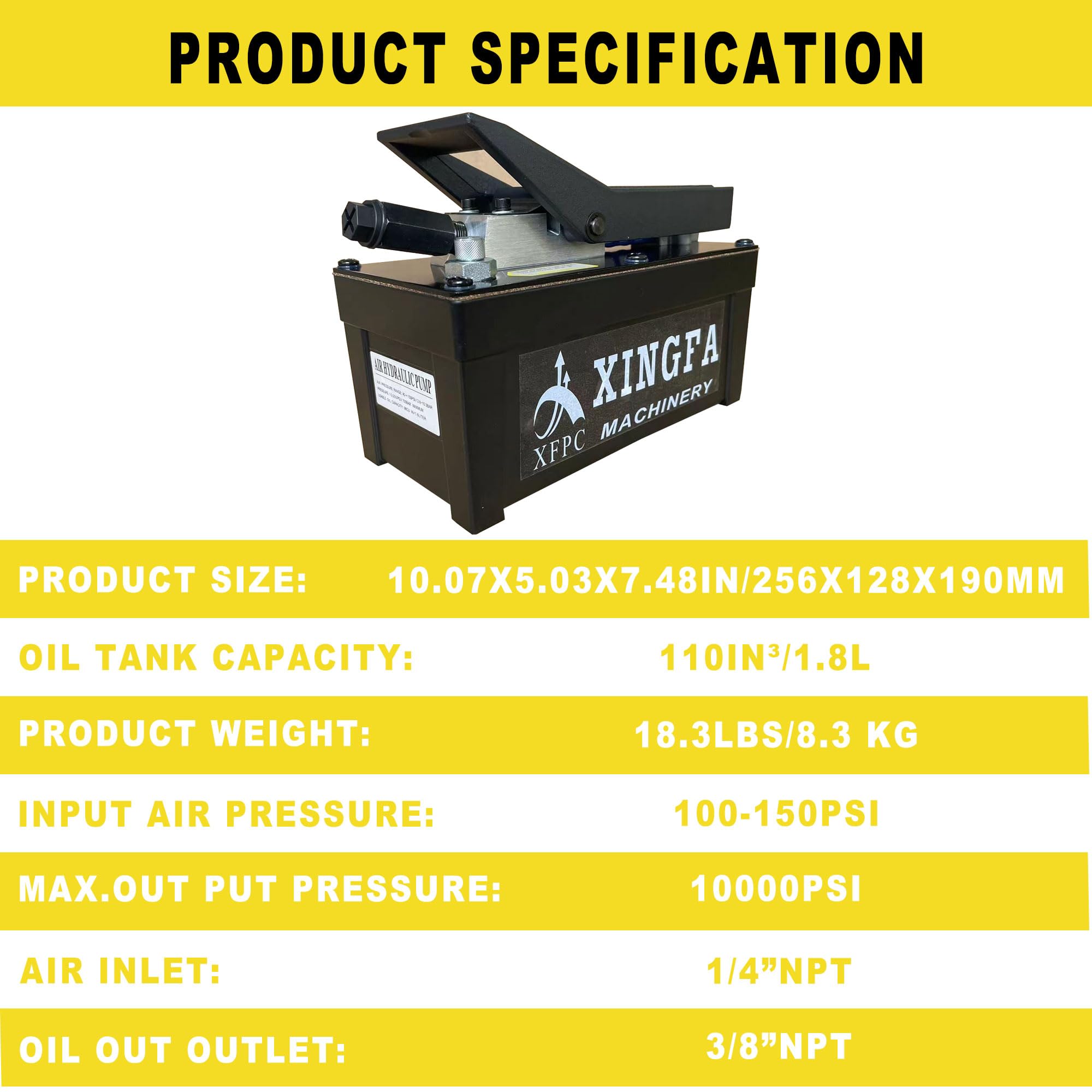 10,000 PSI Air Hydraulic Pump with 1.7L Reservoir - 3/8