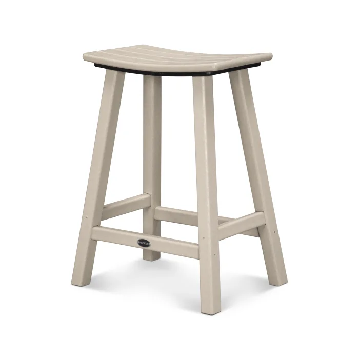 POLYWOOD Traditional 24-Inch Saddle Bar Stool - Durable Outdoor & Indoor Bar Stool for Patio, Deck, Kitchen Counter, and Home Bar Use