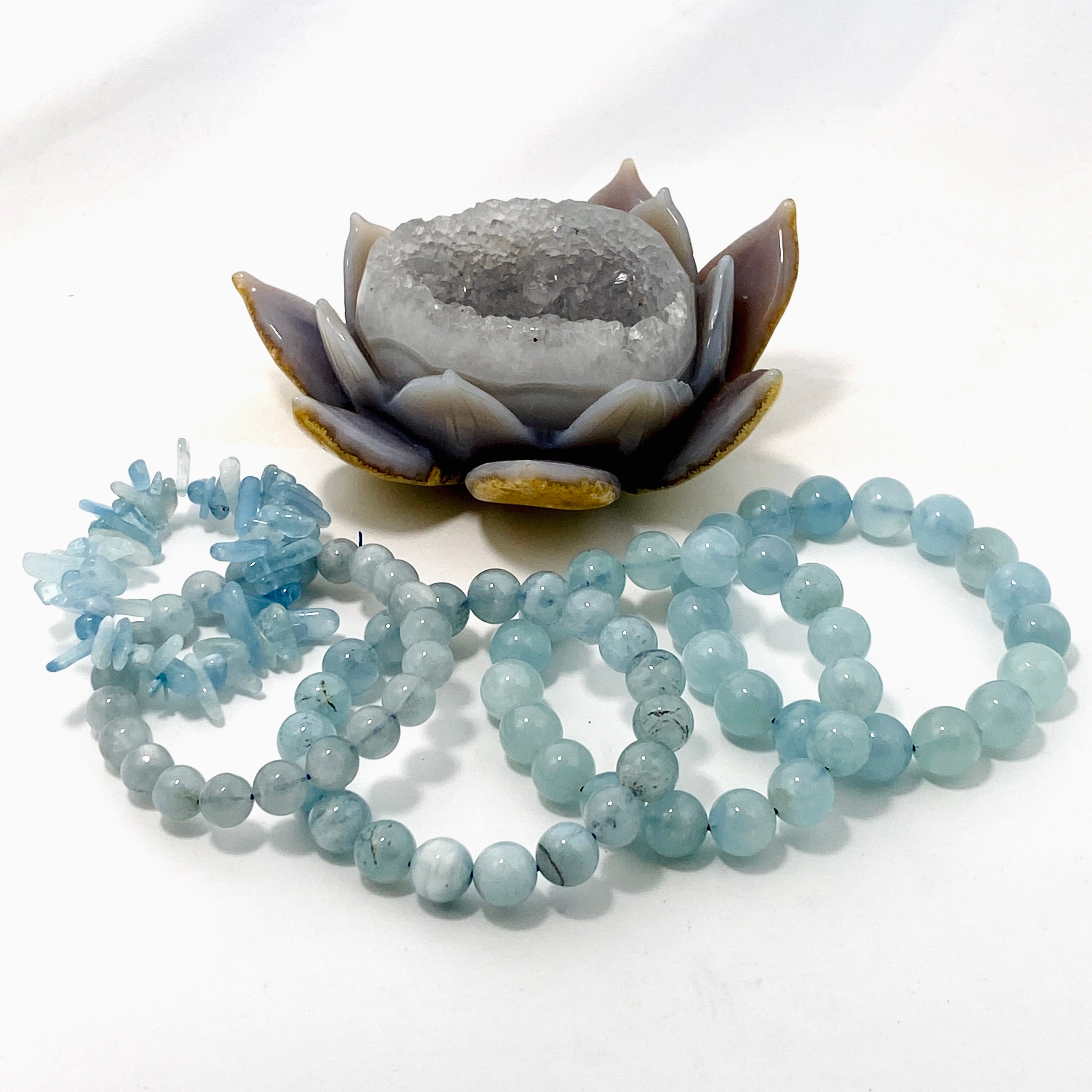 Aquamarine Gemstone Bracelets for Women - Genuine Blue Stone Beaded Jewelry for Healing & Protection - Perfect for Yoga, Meditation & Everyday Wear