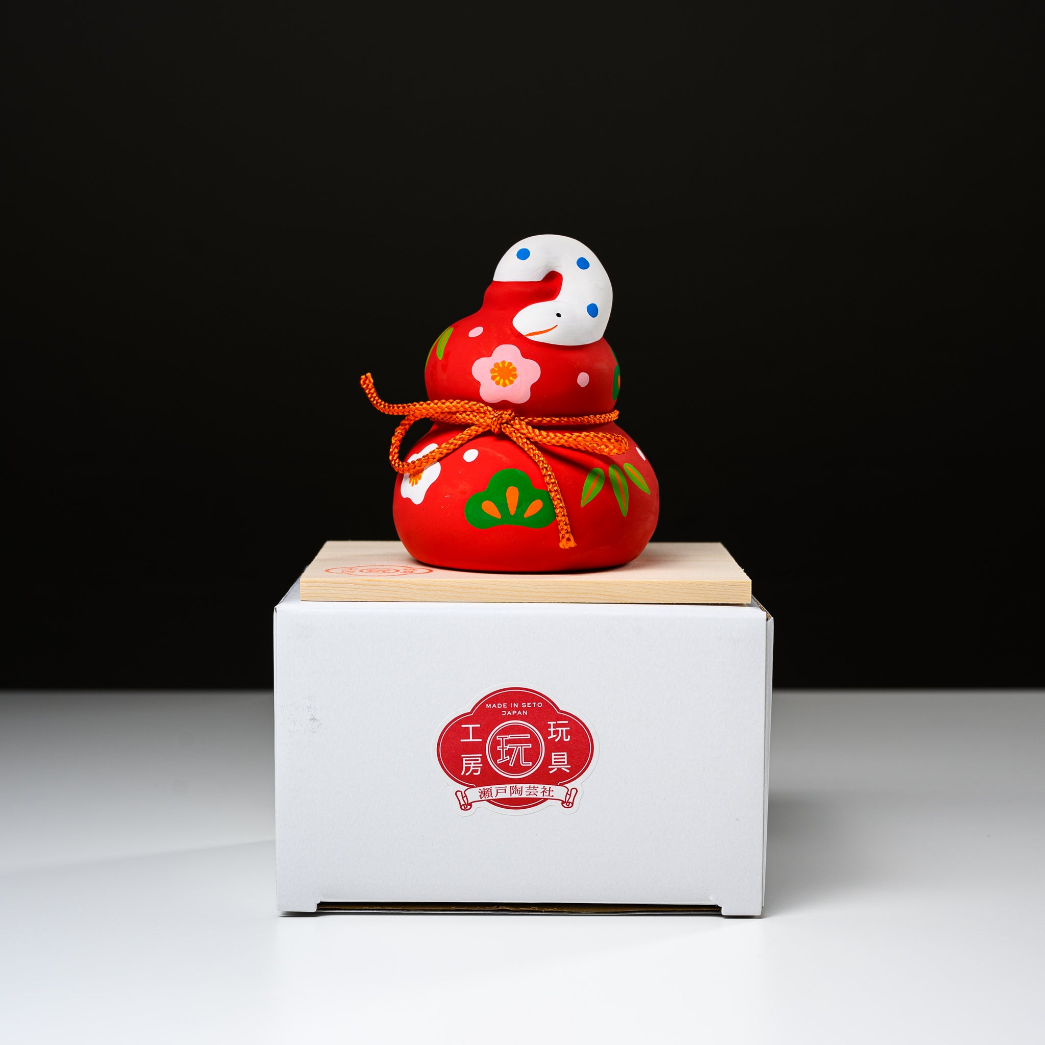 Seto Ware Handmade Lucky Snake & Hyotan Ornament - Japanese Traditional Good Fortune Charm for Home Decor, Office Feng Shui & Gift Giving