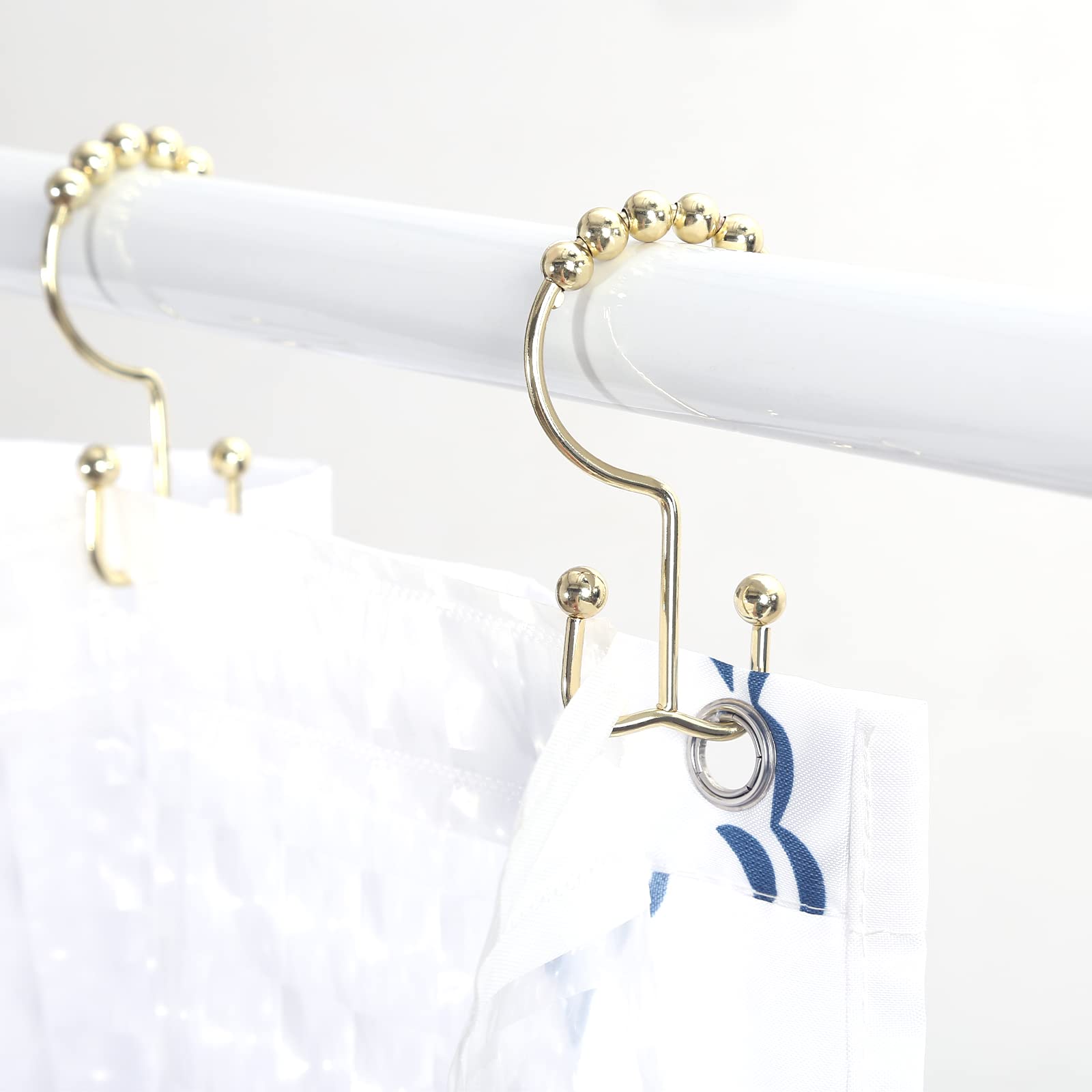 Premium Stainless Steel Gold Shower Curtain Hooks - Rust Proof Double Sliding Rings for Shower Curtains & Liners | Elegant Bathroom Decor for Modern Homes (Gold)