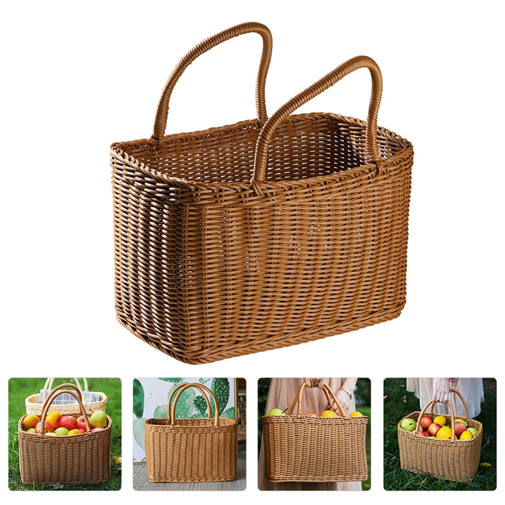 Stylish Woven Plastic Storage Baskets with Handles - Multipurpose Organizer for Groceries, Fruits, Vegetables & Toys - Perfect for Kitchen, Bathroom & Home Organization