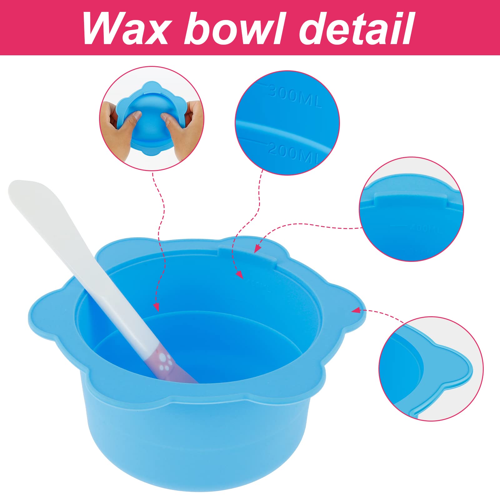 2 Pack Reusable Silicone Wax Warmer Liners with Spatulas - Non-Stick Foldable Wax Melting Bowls for Hair Removal, Fits 16oz Wax Warmers - Perfect for Home Salon, DIY Waxing & Beauty Treatments