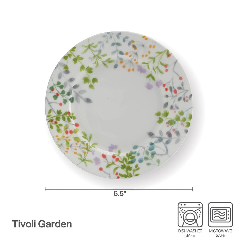 Tivoli Garden Set of 4 Appetizer Plates - Elegant Porcelain Small Plates for Cheese, Desserts & Hors d'Oeuvres - Perfect for Dinner Parties, Bridal Showers & Home Decor