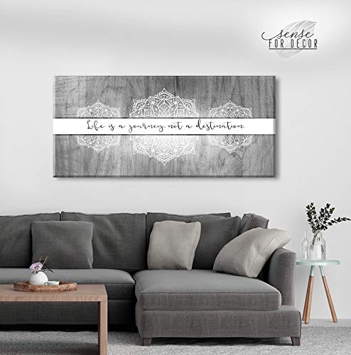 Boho Life Is A Journey Sign - Large Bohemian Floral Canvas Wall Art for Bedroom Decor | Modern Framed Poster with Floral Pattern (60x27 Inches, Light Grey) | Perfect for Living Room, Nursery & Office Wall Decor
