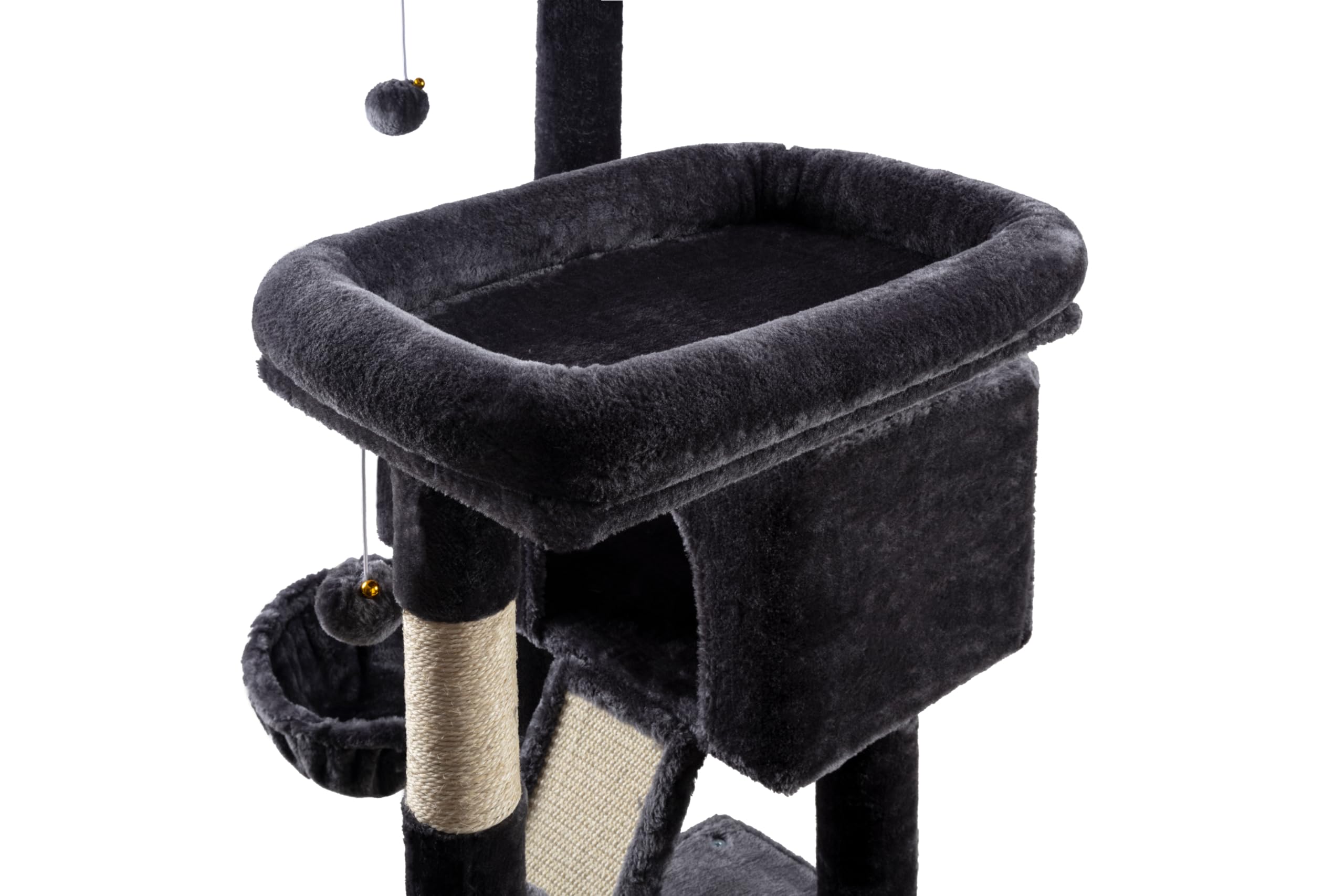 66 Inches Multi-Level Large Cat Tree Tower for Indoor Big Cats - Cozy Plush Perches, Condo, Sisal Scratching Posts, Hammock & Baskets - Activity Center Play House with Wide Base (Dark Grey) - Perfect for Play, Rest & Scratching in Living Rooms & Pet Spaces