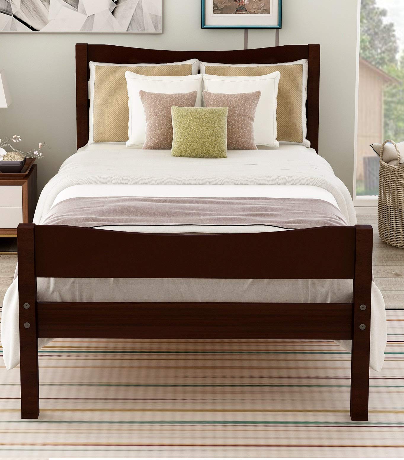 Danxee Solid Wood Twin Bed Frame with Headboard & Footboard - Sturdy Platform Bed with Wooden Slat Support for Kids & Teens - Espresso Finish - Perfect for Bedrooms, Dorms & Guest Rooms