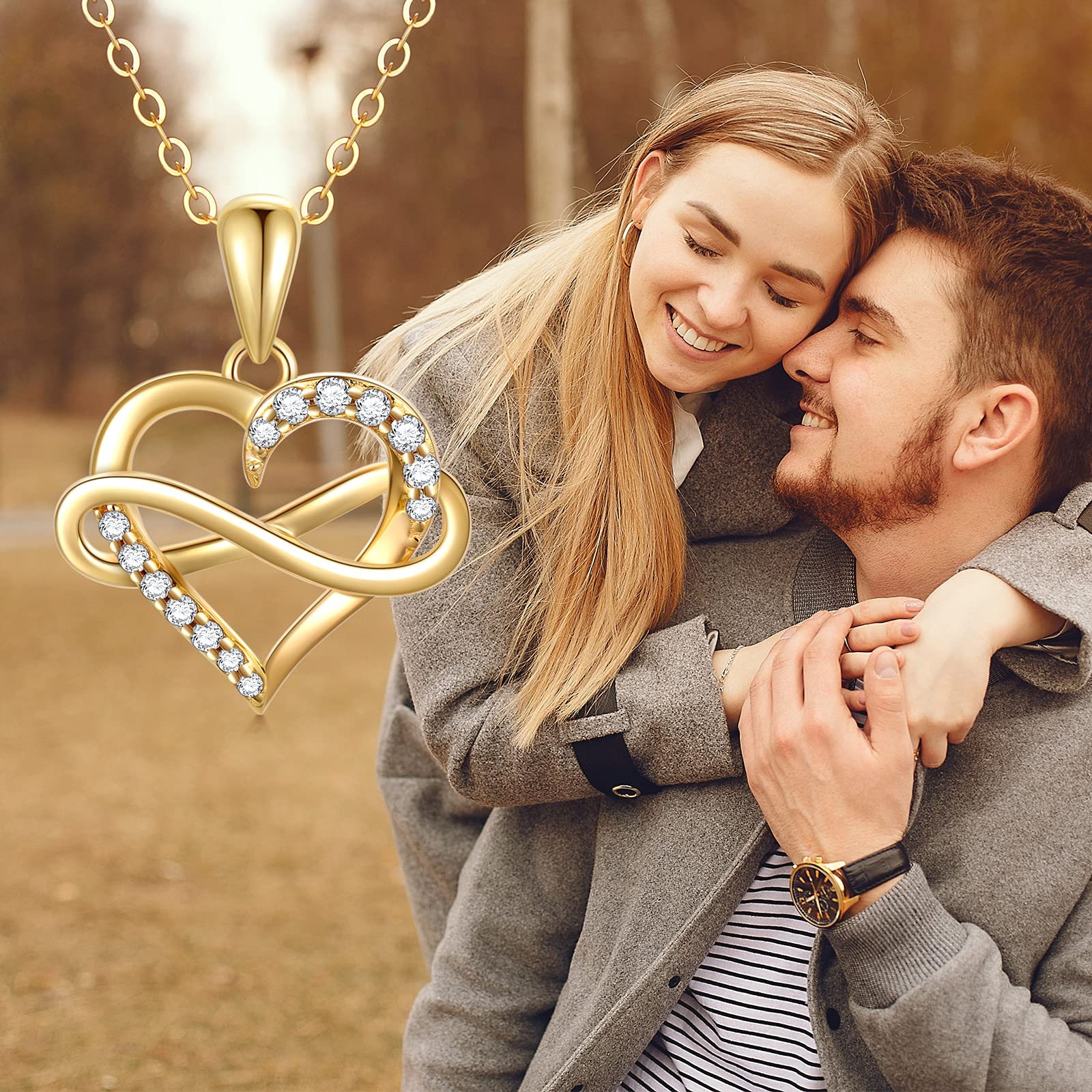 14Kt Real Gold Heart Infinity Necklace for Women - Dainty Gold Love Heart Pendant Jewelry, Perfect Anniversary & Birthday Gift for Her, Wife, Mom, Girlfriend - 18 Inch Chain - Ideal for Valentine's Day, Wedding, Proposal & Romantic Occasions