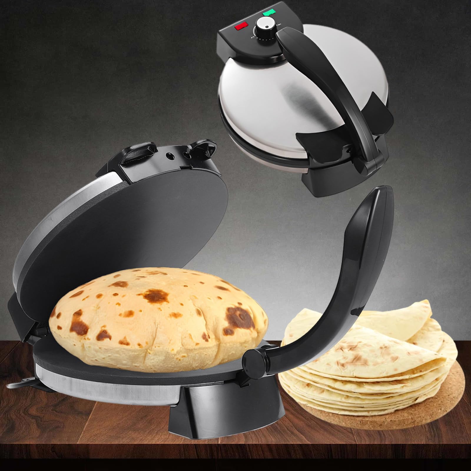 Electric Tortilla Press Machine - Automatic Roti & Chapati Maker for Tacos, Dosa & Flatbreads | Perfect for Home Kitchens & Mexican Restaurants (Black)