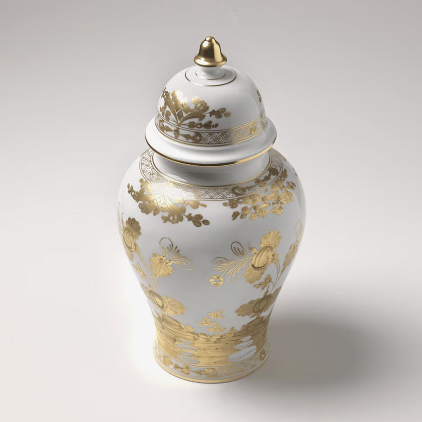 Ginori 1735 Oriente Italiano Gold Potiche Vase with Cover - Aurum Finish Luxury Home Decor for Living Room, Dining Table & Wedding Centerpiece