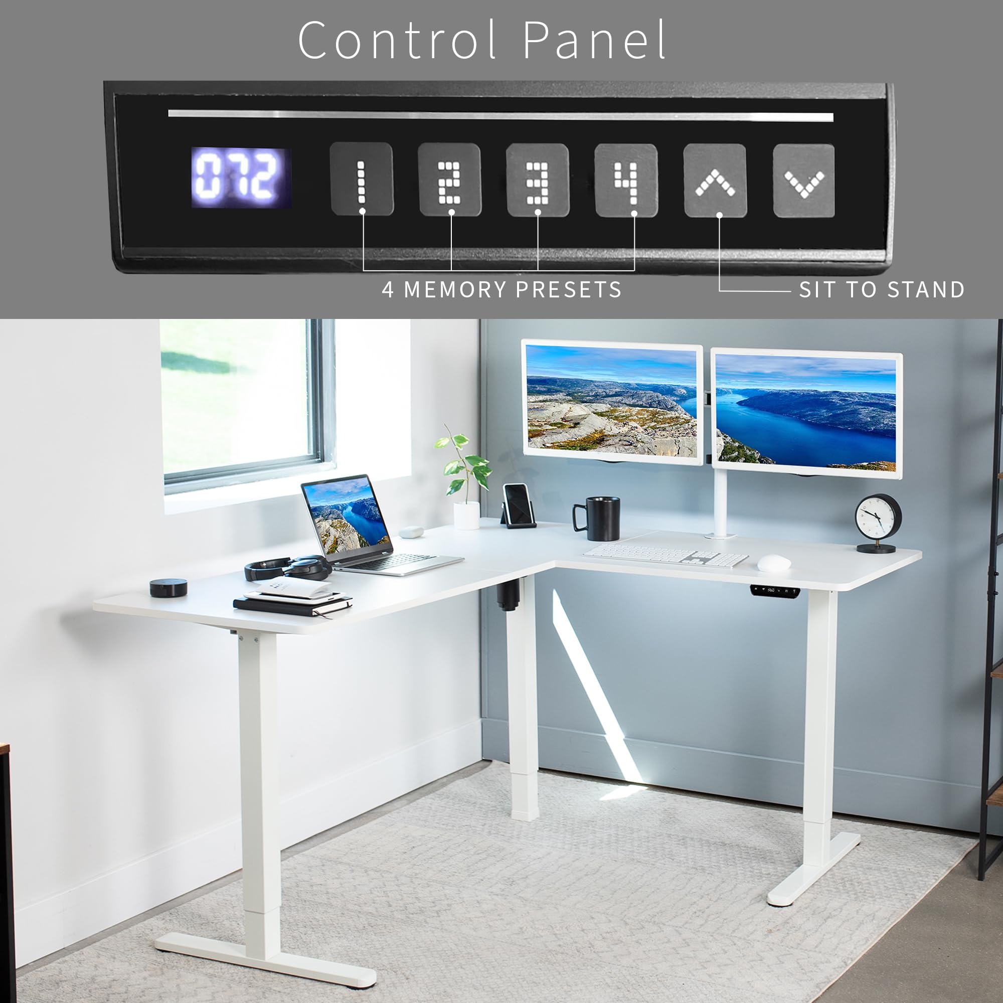 VIVO Electric L-Shaped 63 x 55 Inch Height Adjustable Standing Desk with Memory Controller, White Top & Frame (DESK-E3CTW) - Perfect for Home Office, Gaming Setup and Workspace Ergonomics