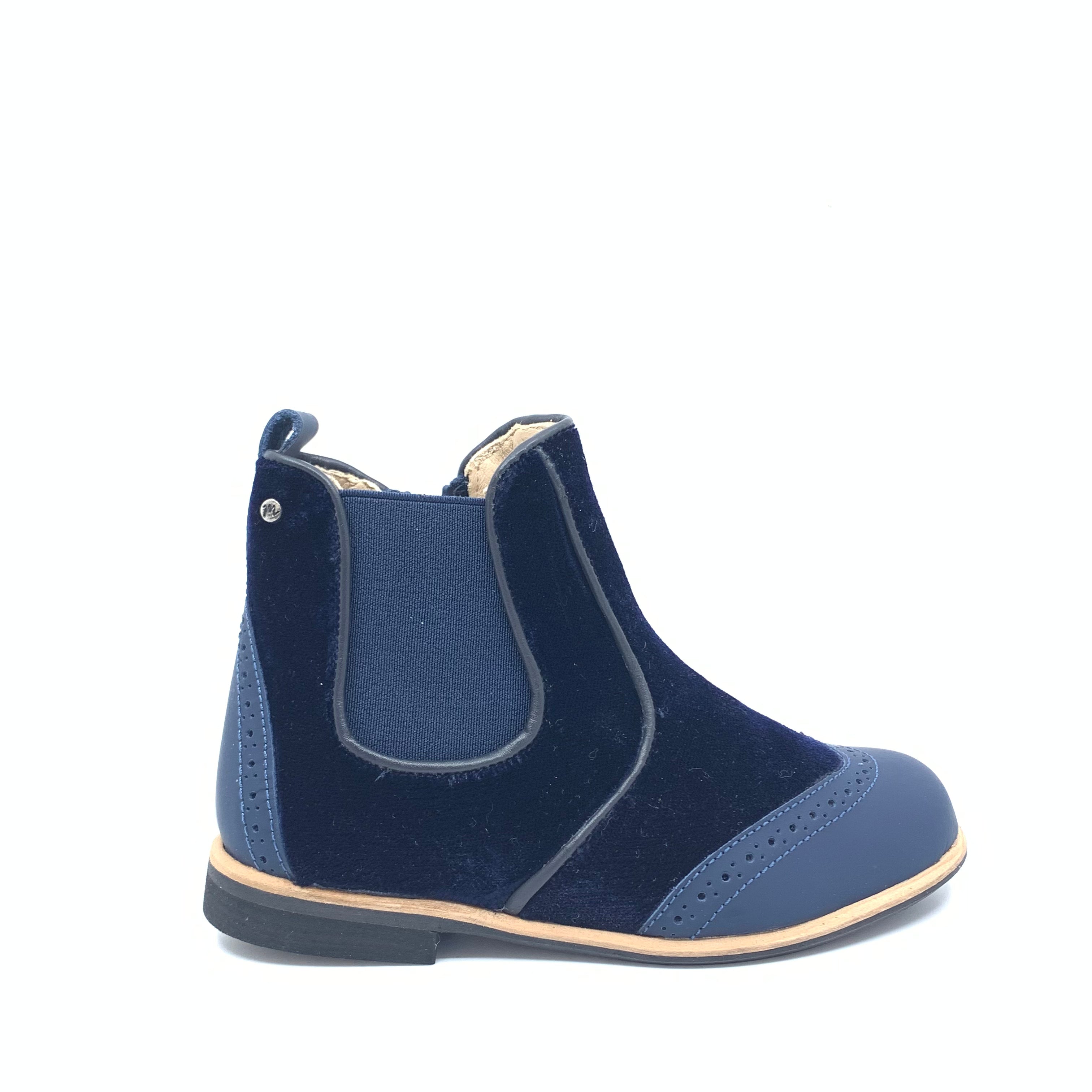 Manuela Navy Rubber & Velvet Wingtip Booties for Women - Waterproof Ankle Boots with Non-Slip Sole | Perfect for Office, Party & Winter Fashion